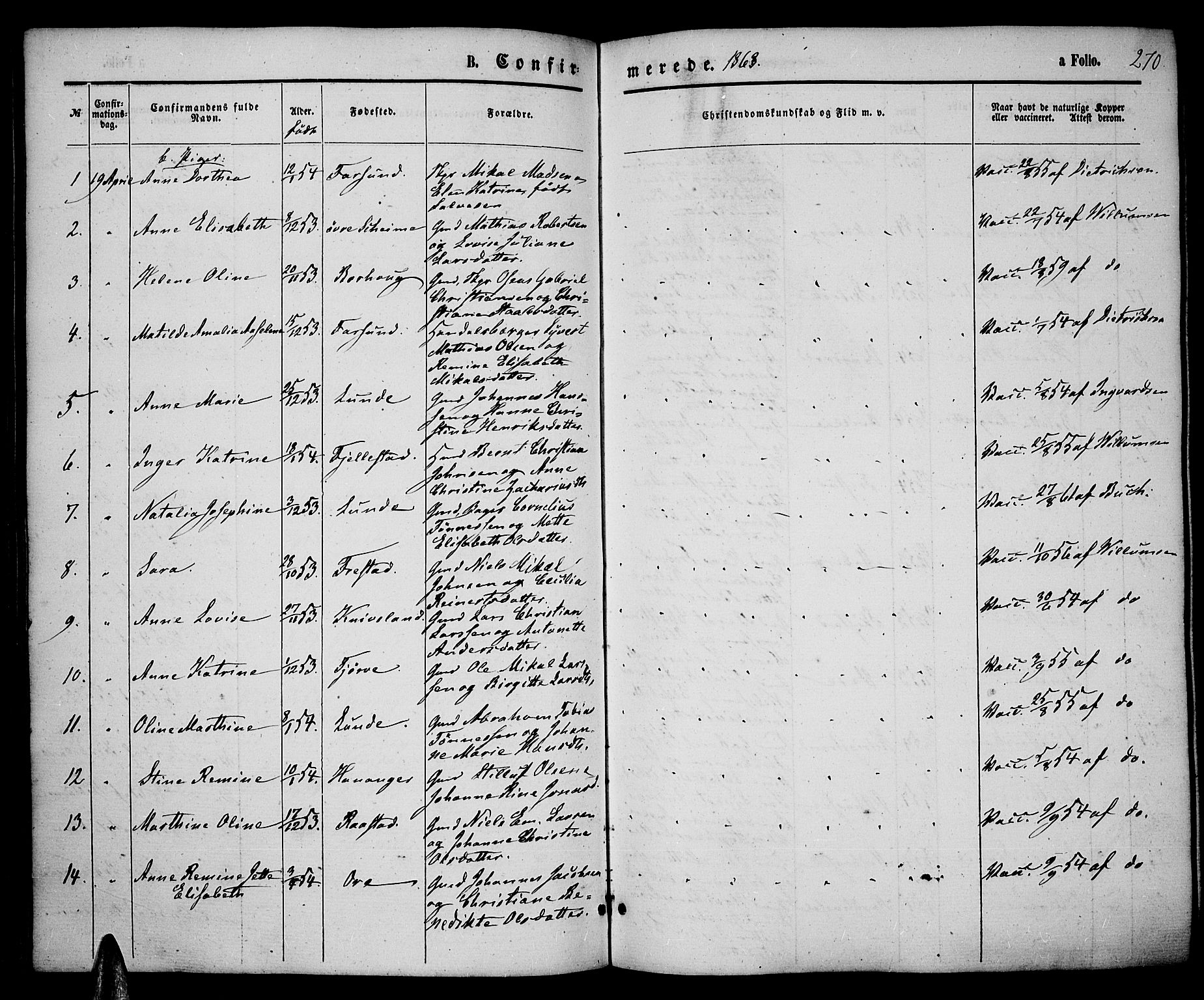 Lista sokneprestkontor, AV/SAK-1111-0027/F/Fb/L0003: Parish register (copy) no. B 3, 1862-1877, p. 270