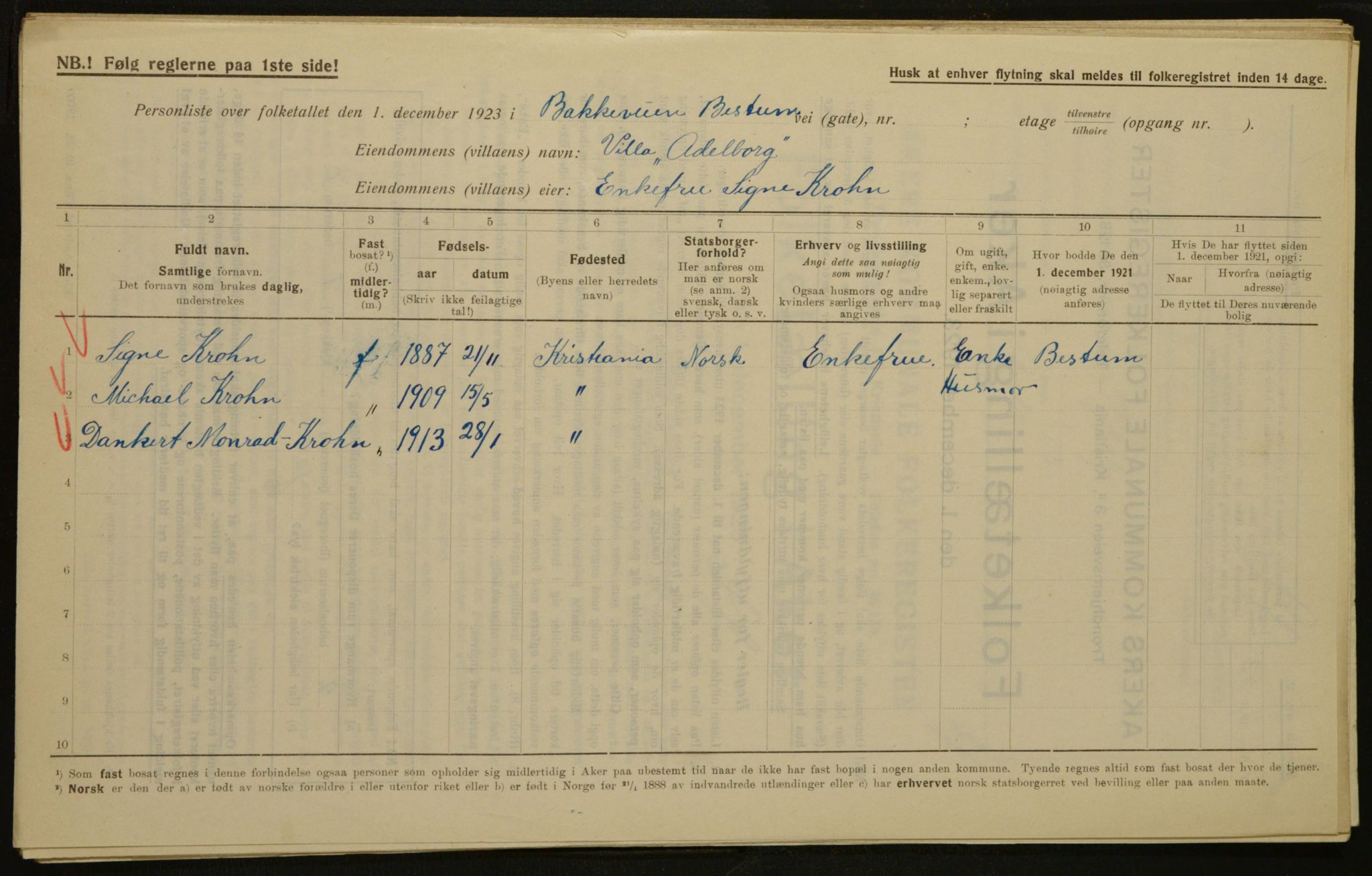 , Municipal Census 1923 for Aker, 1923, p. 324