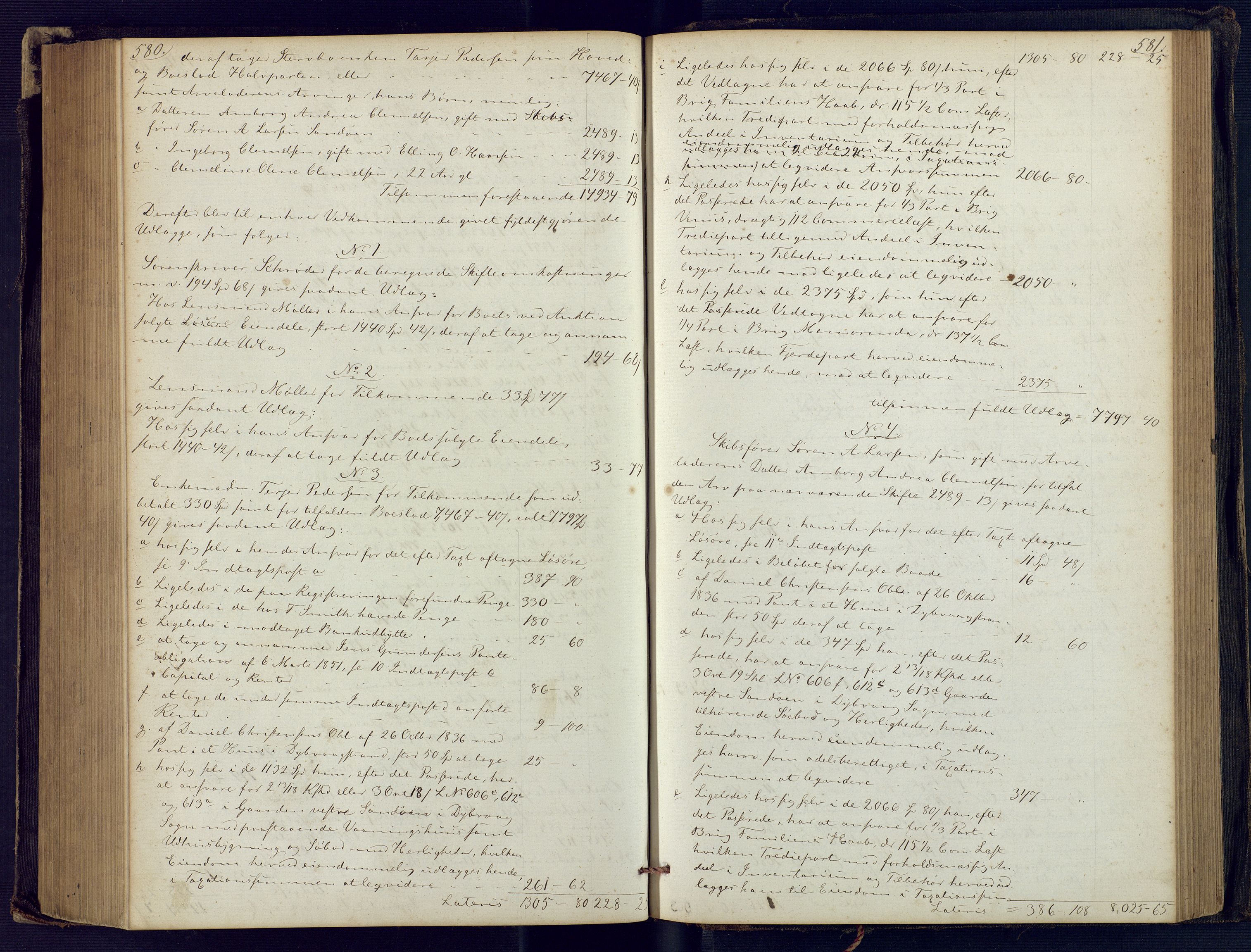 Holt sorenskriveri, SAK/1221-0002/H/Hc/L0029: Skifteutlodningsprotokoll nr. 4 med løst register, 1857-1862, p. 580-581