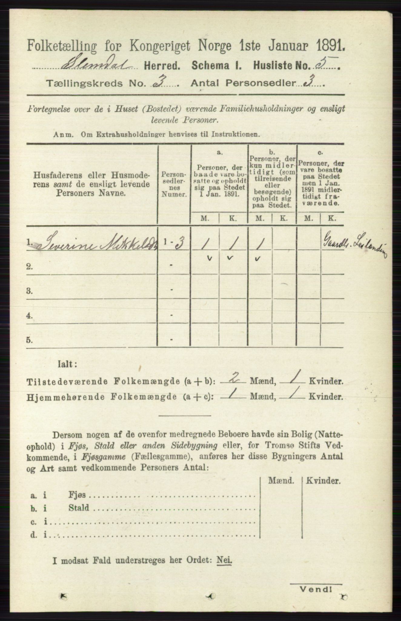 RA, 1891 census for 0811 Slemdal, 1891, p. 709