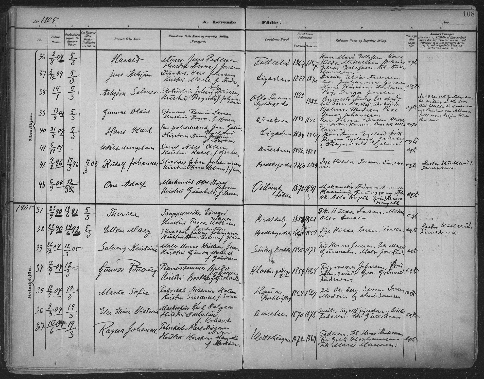Skien kirkebøker, SAKO/A-302/F/Fa/L0011: Parish register (official) no. 11, 1900-1907, p. 108
