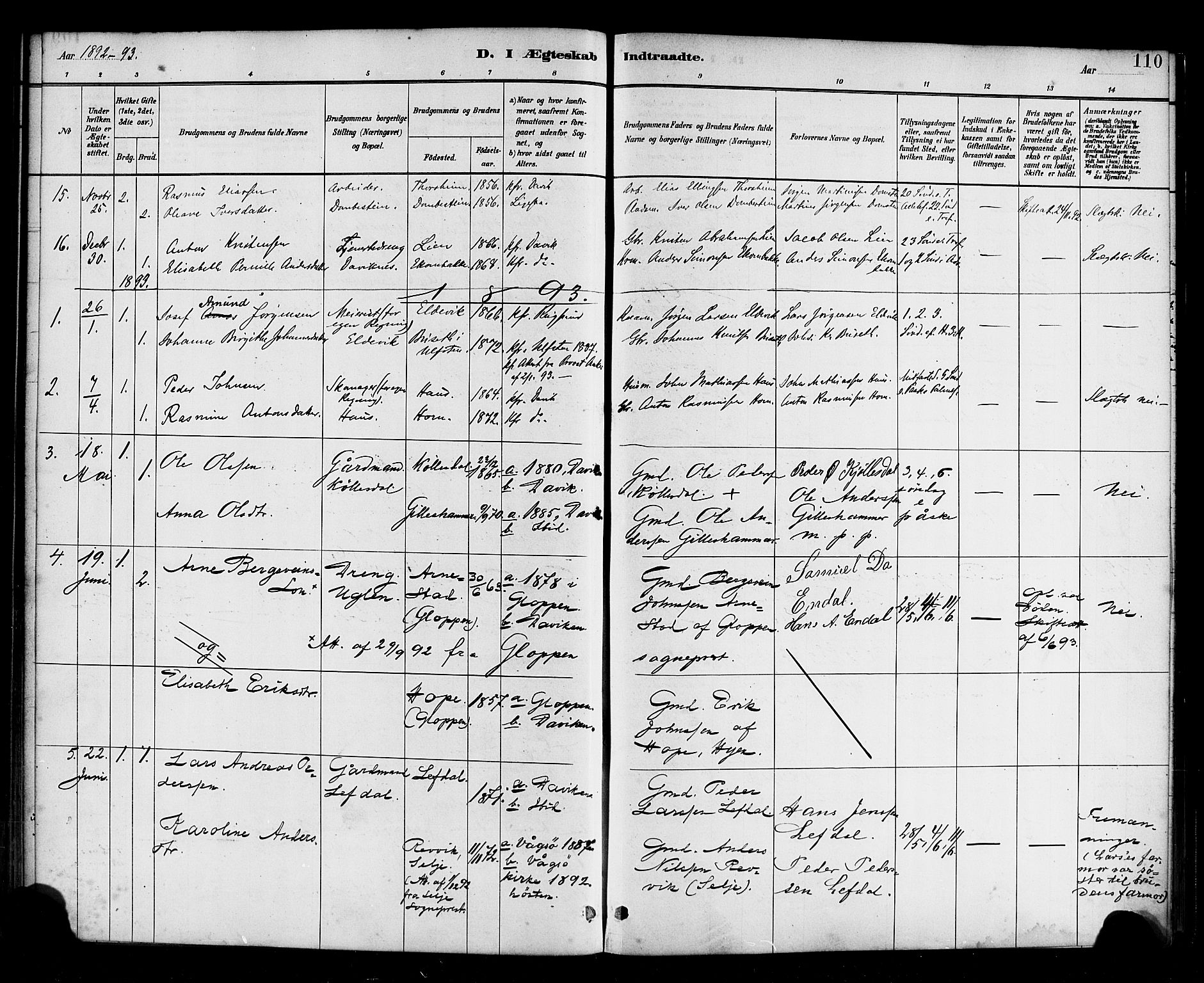 Davik sokneprestembete, AV/SAB-A-79701/H/Haa/Haab/L0001: Parish register (official) no. B 1, 1882-1900, p. 110