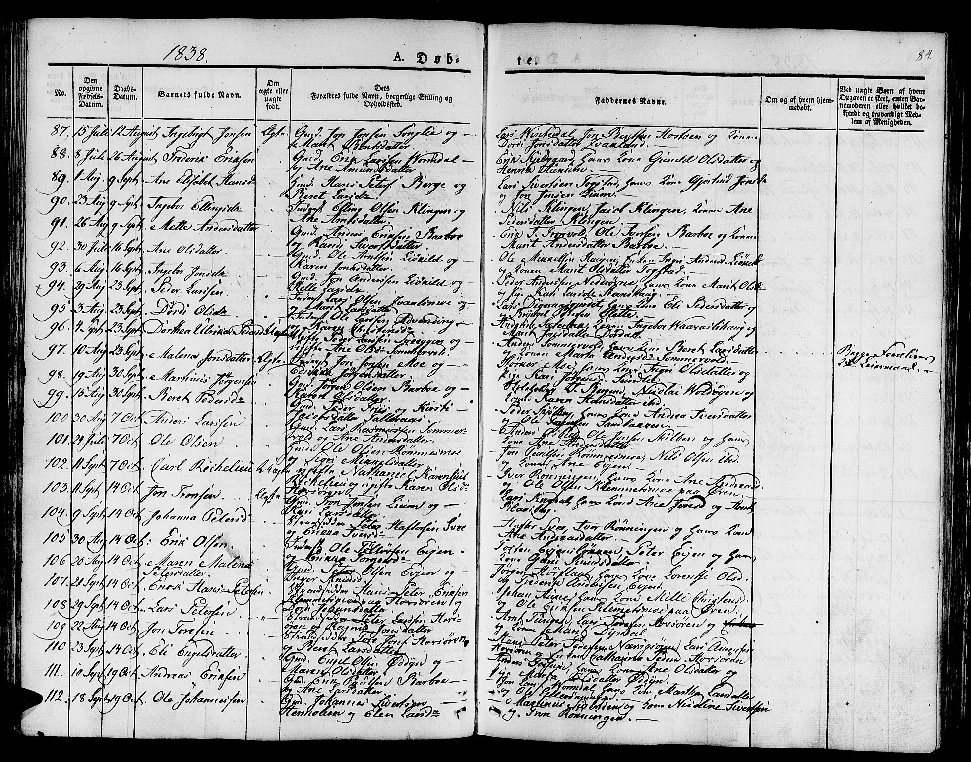 Ministerialprotokoller, klokkerbøker og fødselsregistre - Sør-Trøndelag, SAT/A-1456/668/L0804: Parish register (official) no. 668A04, 1826-1839, p. 84
