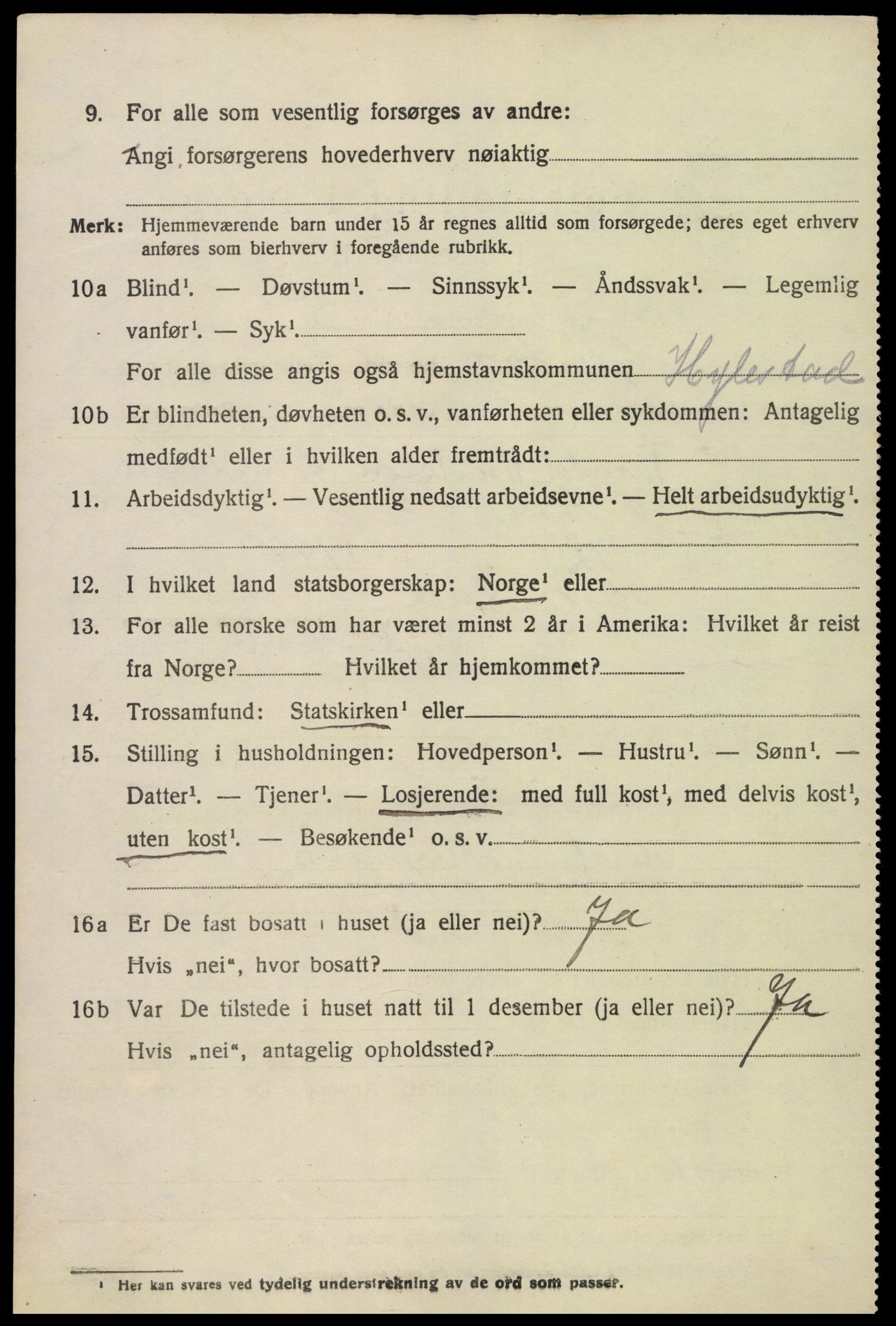 SAK, 1920 census for Hylestad, 1920, p. 457