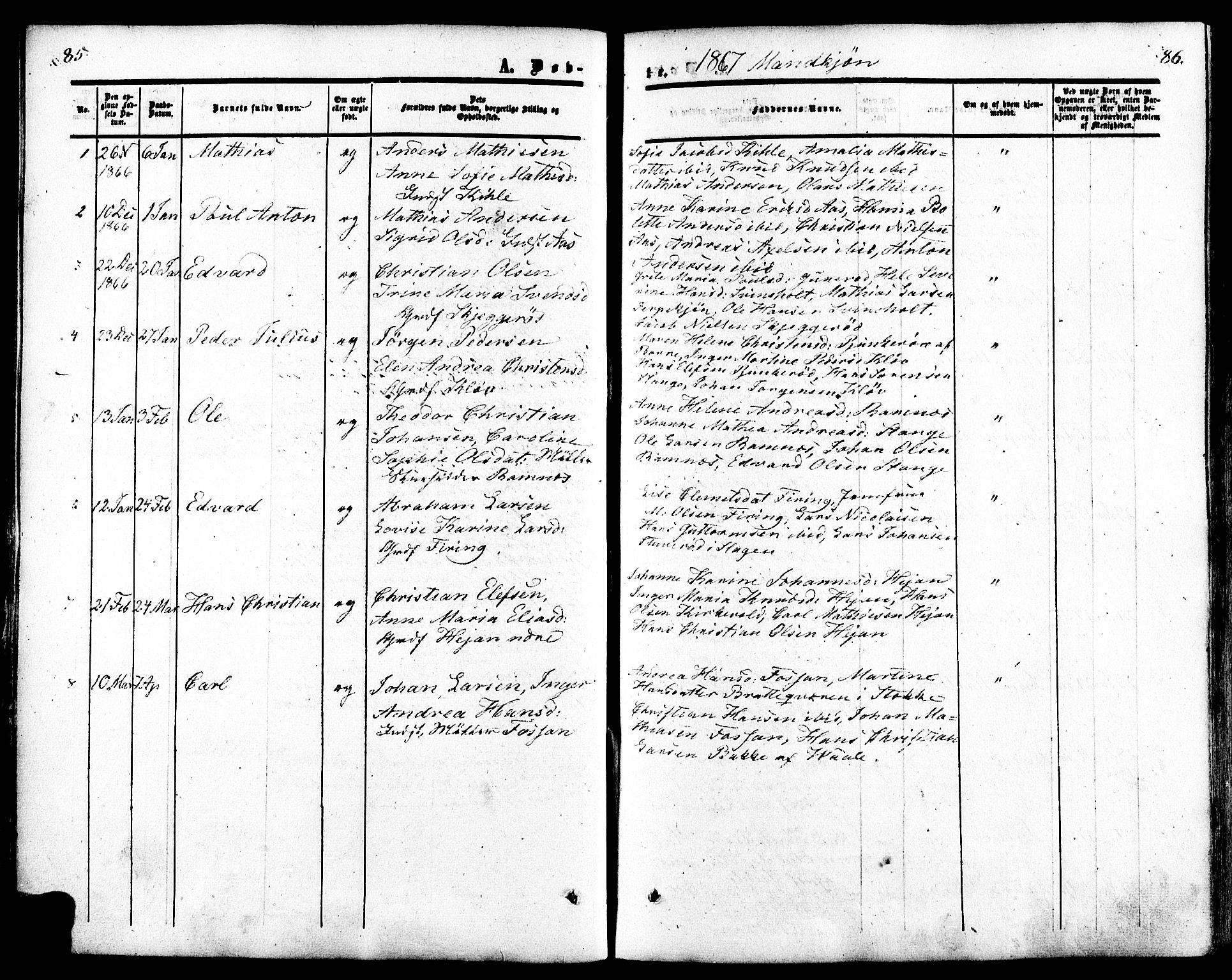 Ramnes kirkebøker, AV/SAKO-A-314/F/Fa/L0006: Parish register (official) no. I 6, 1862-1877, p. 85-86