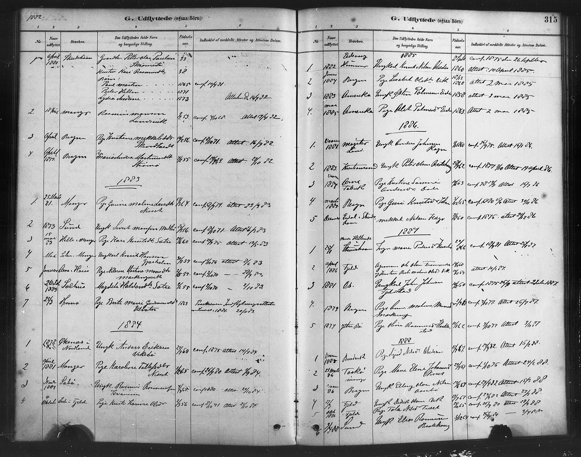 Herdla Sokneprestembete, SAB/A-75701/H/Haa: Parish register (official) no. A 3, 1878-1890, p. 315