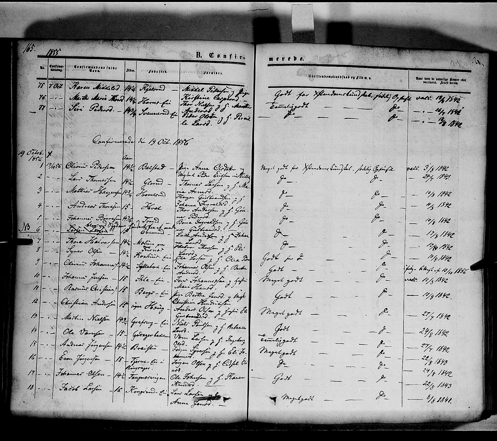 Nes prestekontor, Hedmark, SAH/PREST-020/K/Ka/L0004: Parish register (official) no. 4, 1852-1886, p. 165