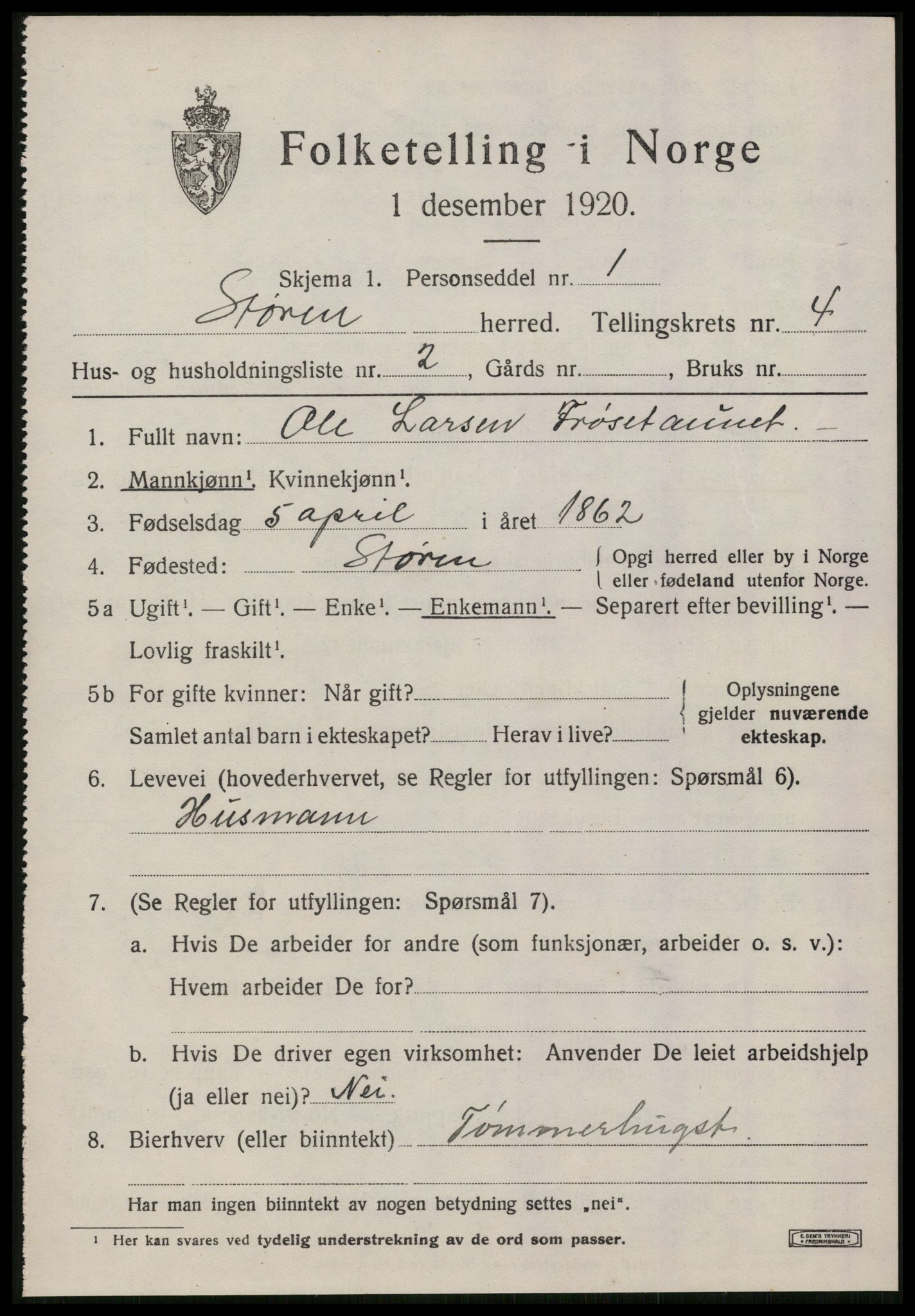 SAT, 1920 census for Støren, 1920, p. 2962