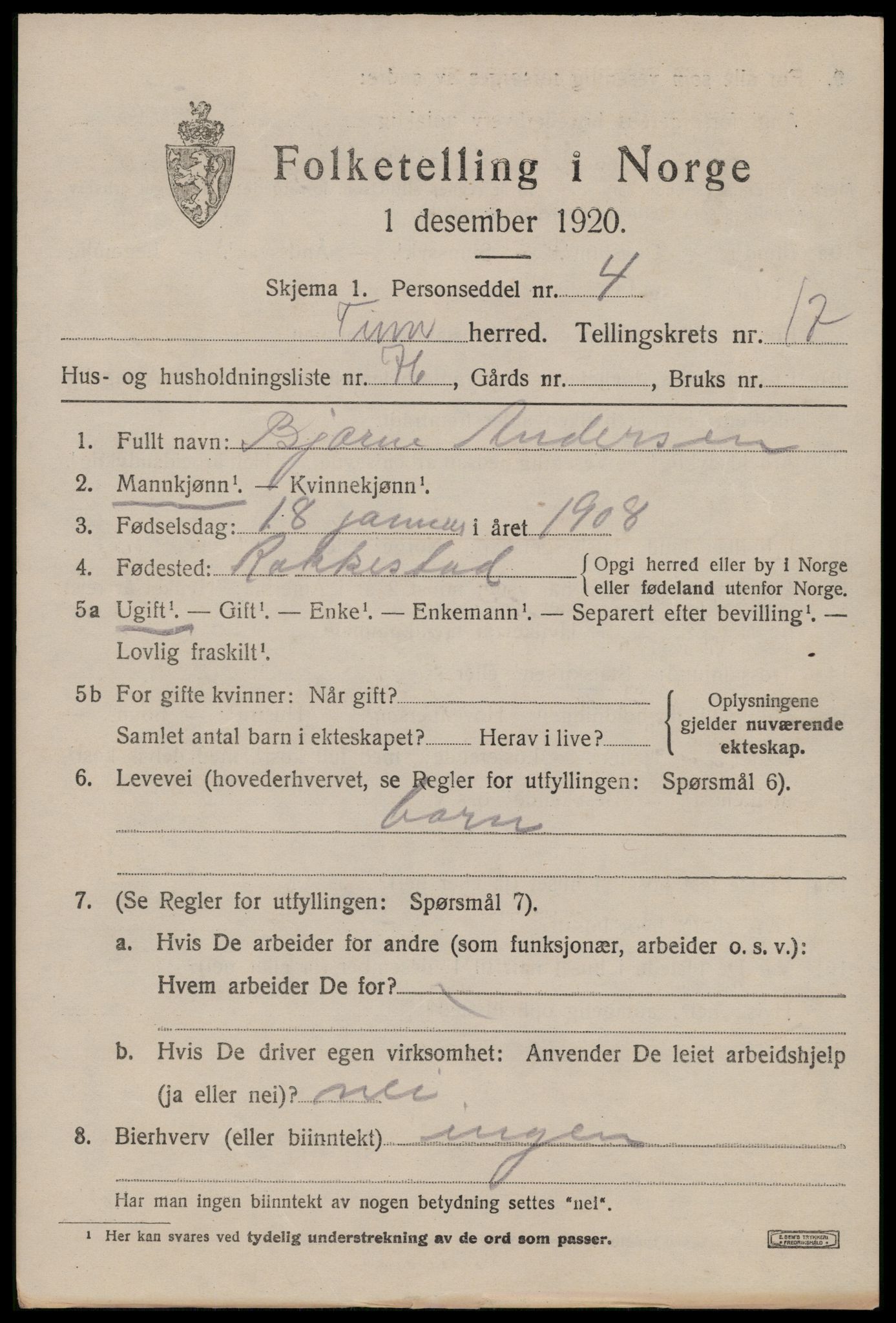 SAKO, 1920 census for Tinn, 1920, p. 20404