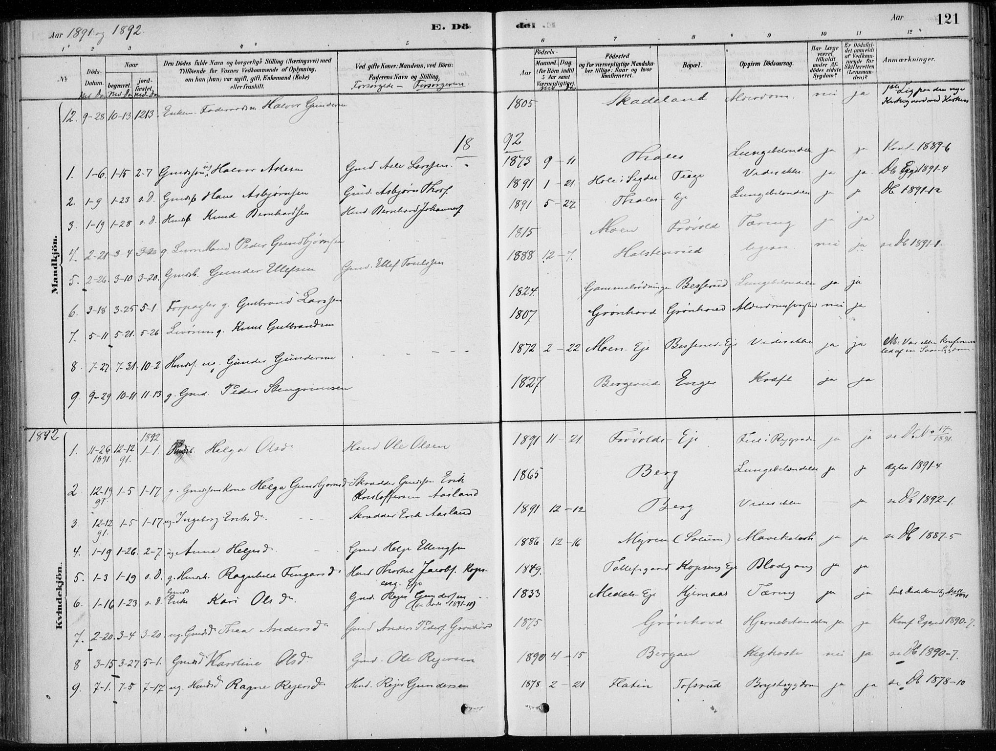 Sigdal kirkebøker, SAKO/A-245/F/Fc/L0001: Parish register (official) no. III 1, 1879-1893, p. 121