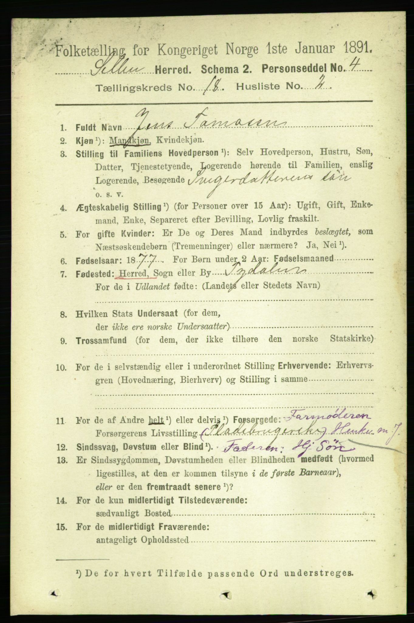 RA, 1891 census for 1664 Selbu, 1891, p. 6477