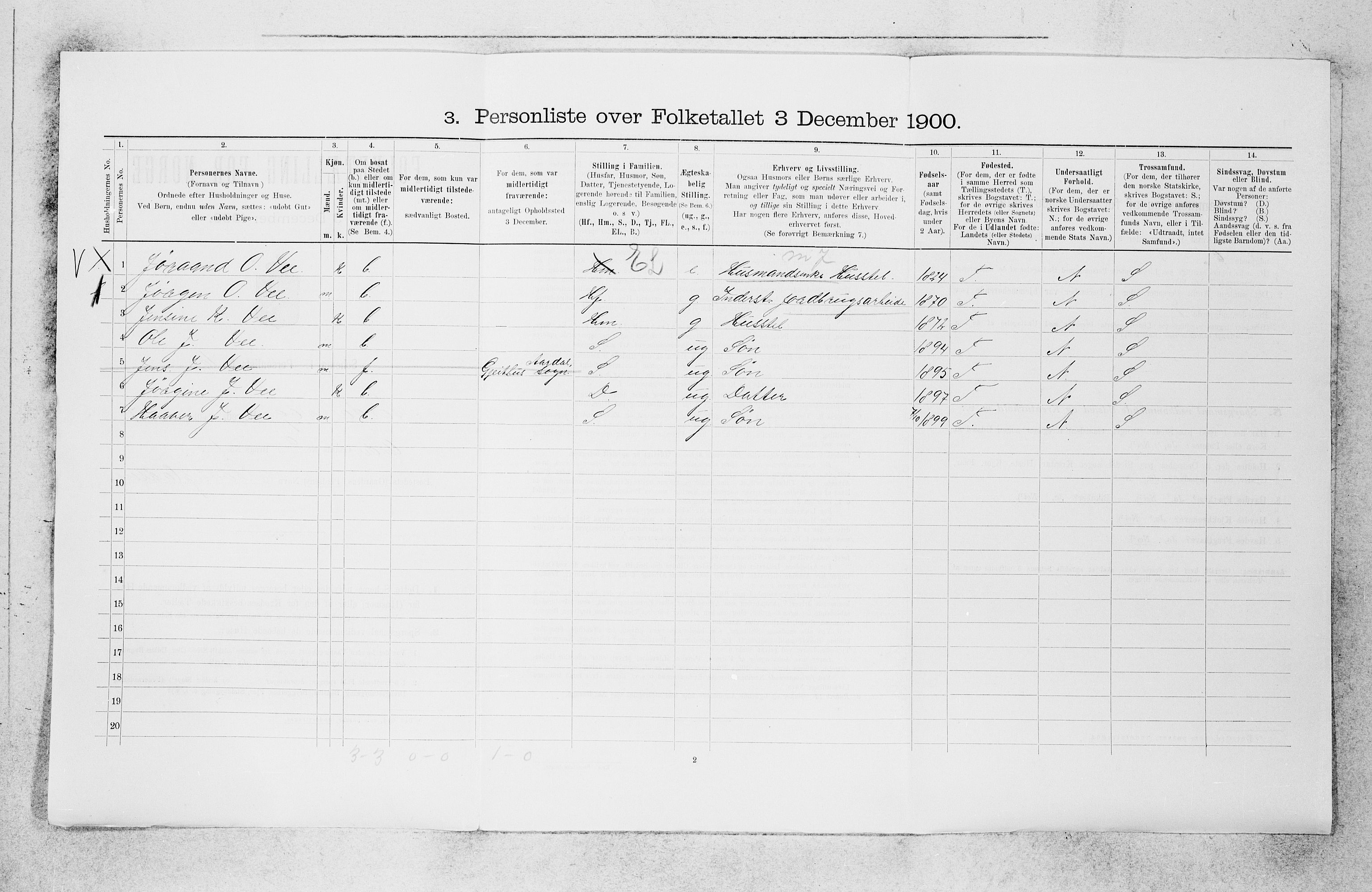 SAB, 1900 census for Årdal, 1900, p. 418