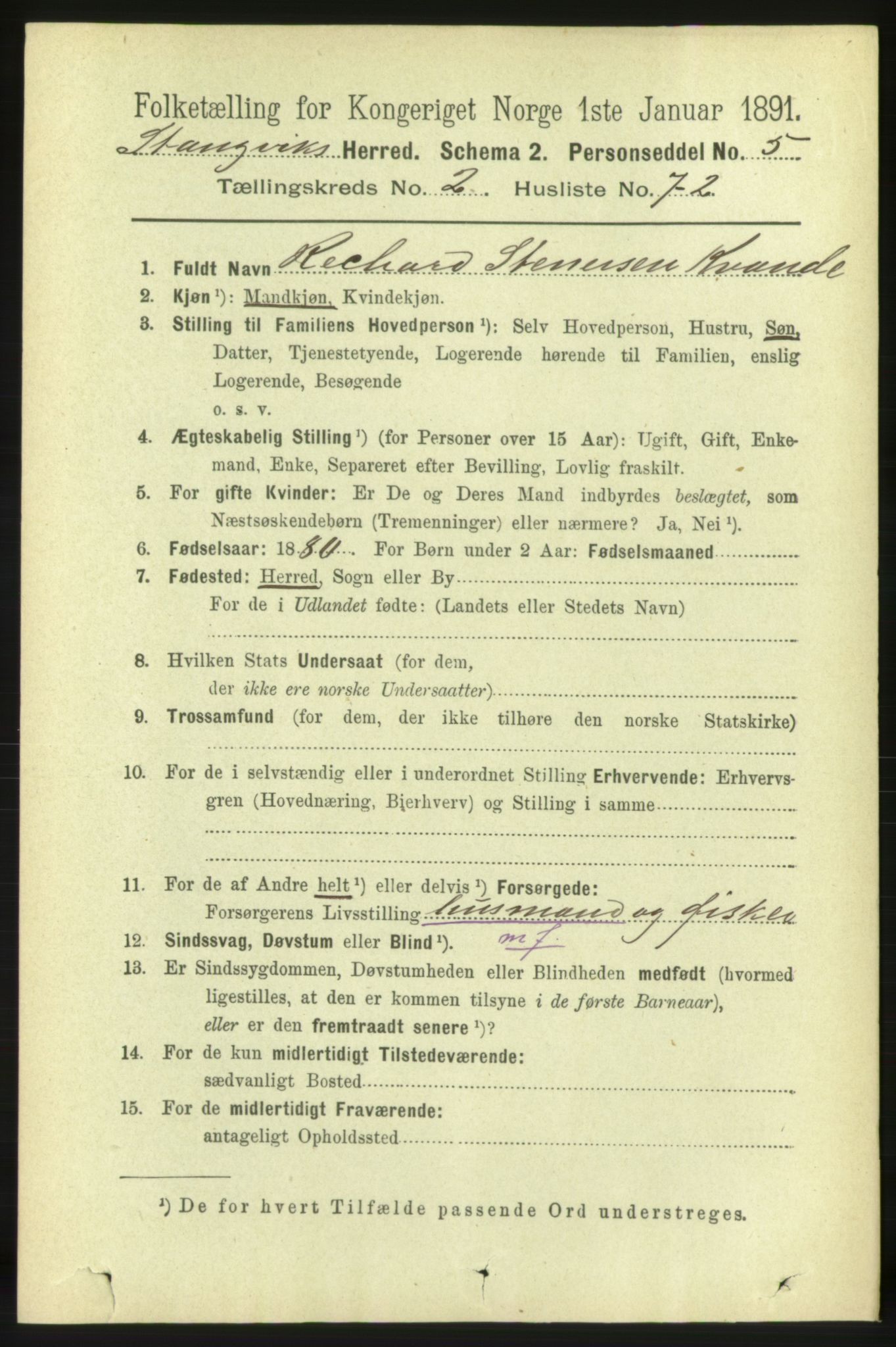 RA, 1891 census for 1564 Stangvik, 1891, p. 1170