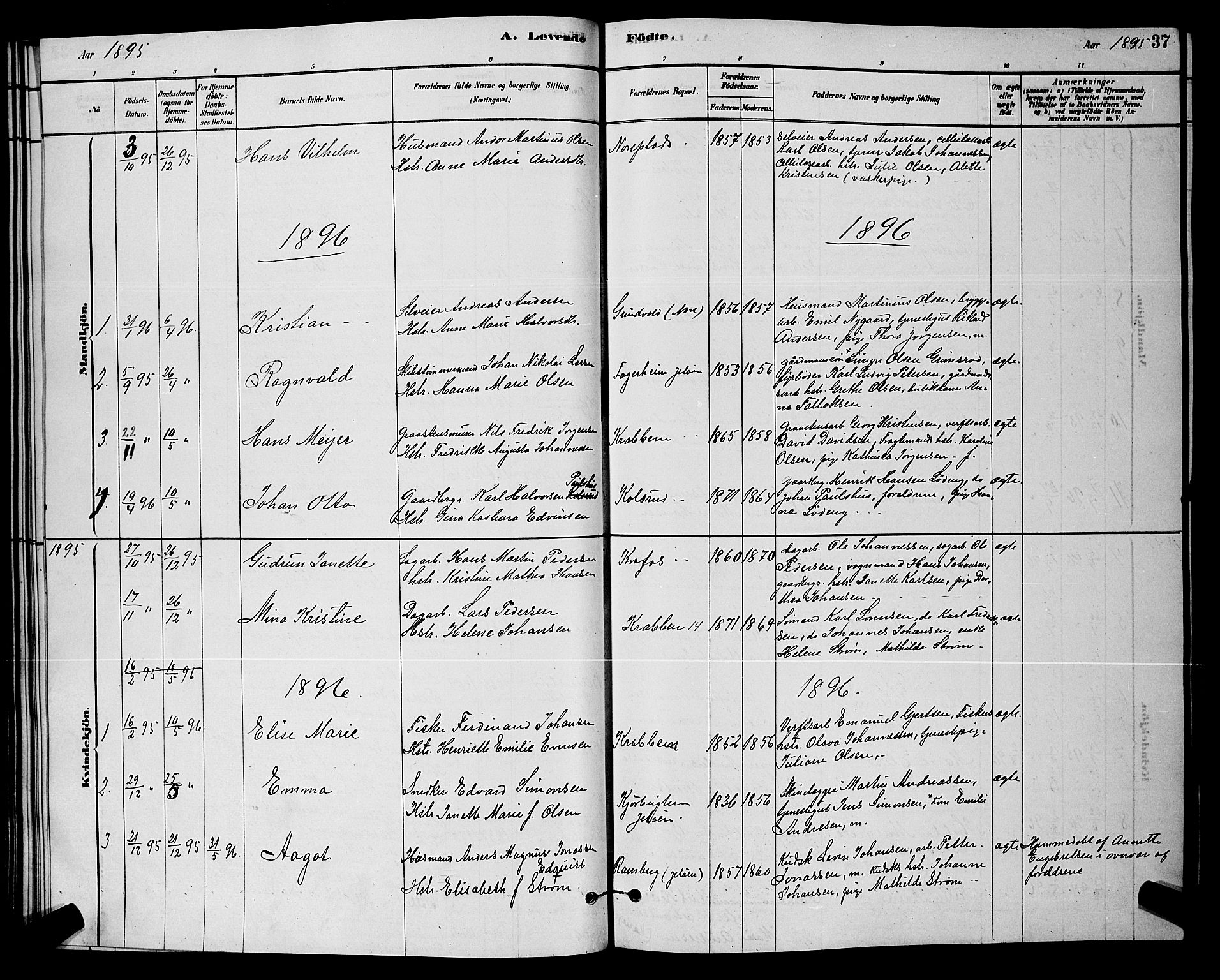 Moss prestekontor Kirkebøker, AV/SAO-A-2003/G/Gb/L0001: Parish register (copy) no. II 1, 1878-1900, p. 37