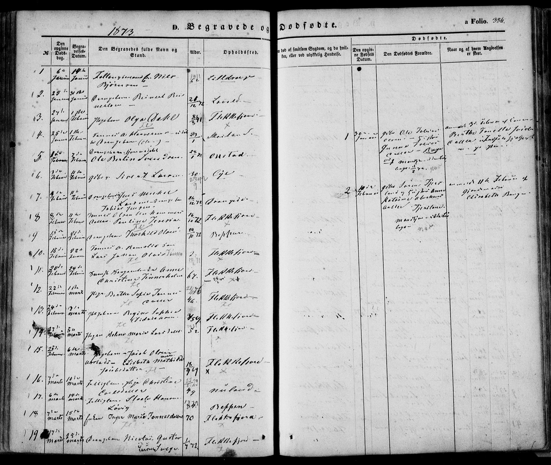 Flekkefjord sokneprestkontor, AV/SAK-1111-0012/F/Fa/Fac/L0005: Parish register (official) no. A 5, 1849-1875, p. 386