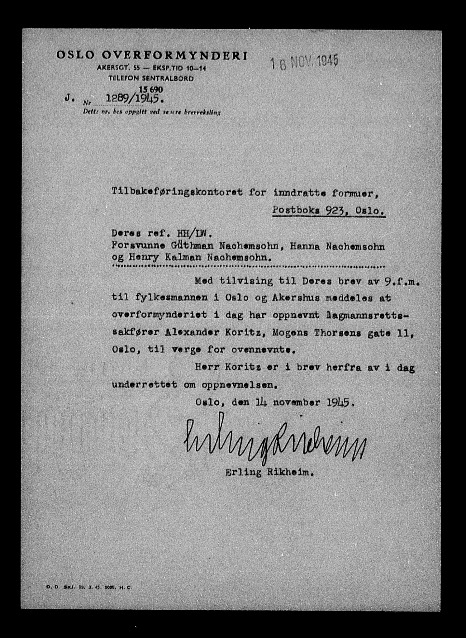 Justisdepartementet, Tilbakeføringskontoret for inndratte formuer, AV/RA-S-1564/H/Hc/Hcc/L0967: --, 1945-1947, p. 27
