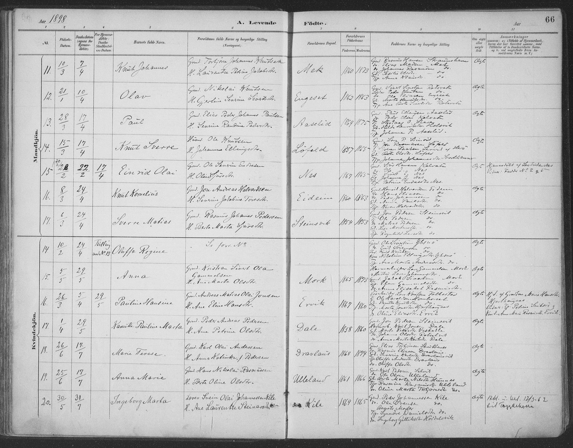 Ministerialprotokoller, klokkerbøker og fødselsregistre - Møre og Romsdal, AV/SAT-A-1454/511/L0142: Parish register (official) no. 511A09, 1891-1905, p. 66