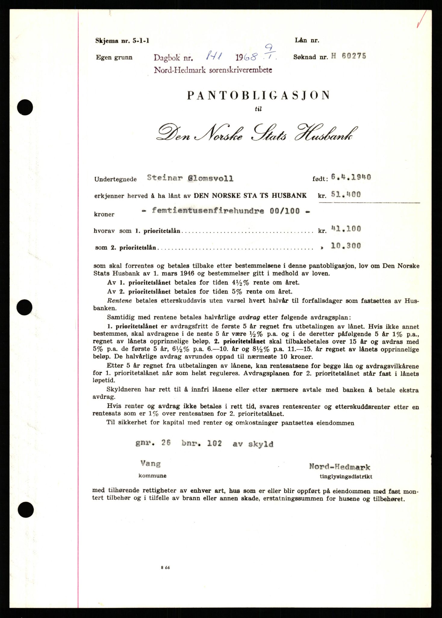 Nord-Hedmark sorenskriveri, SAH/TING-012/H/Hb/Hbf/L0077: Mortgage book no. B77, 1968-1969, Diary no: : 141/1969