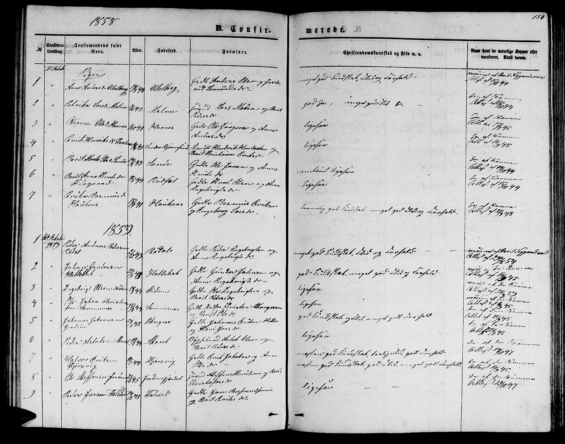 Ministerialprotokoller, klokkerbøker og fødselsregistre - Møre og Romsdal, AV/SAT-A-1454/565/L0753: Parish register (copy) no. 565C02, 1845-1870, p. 154