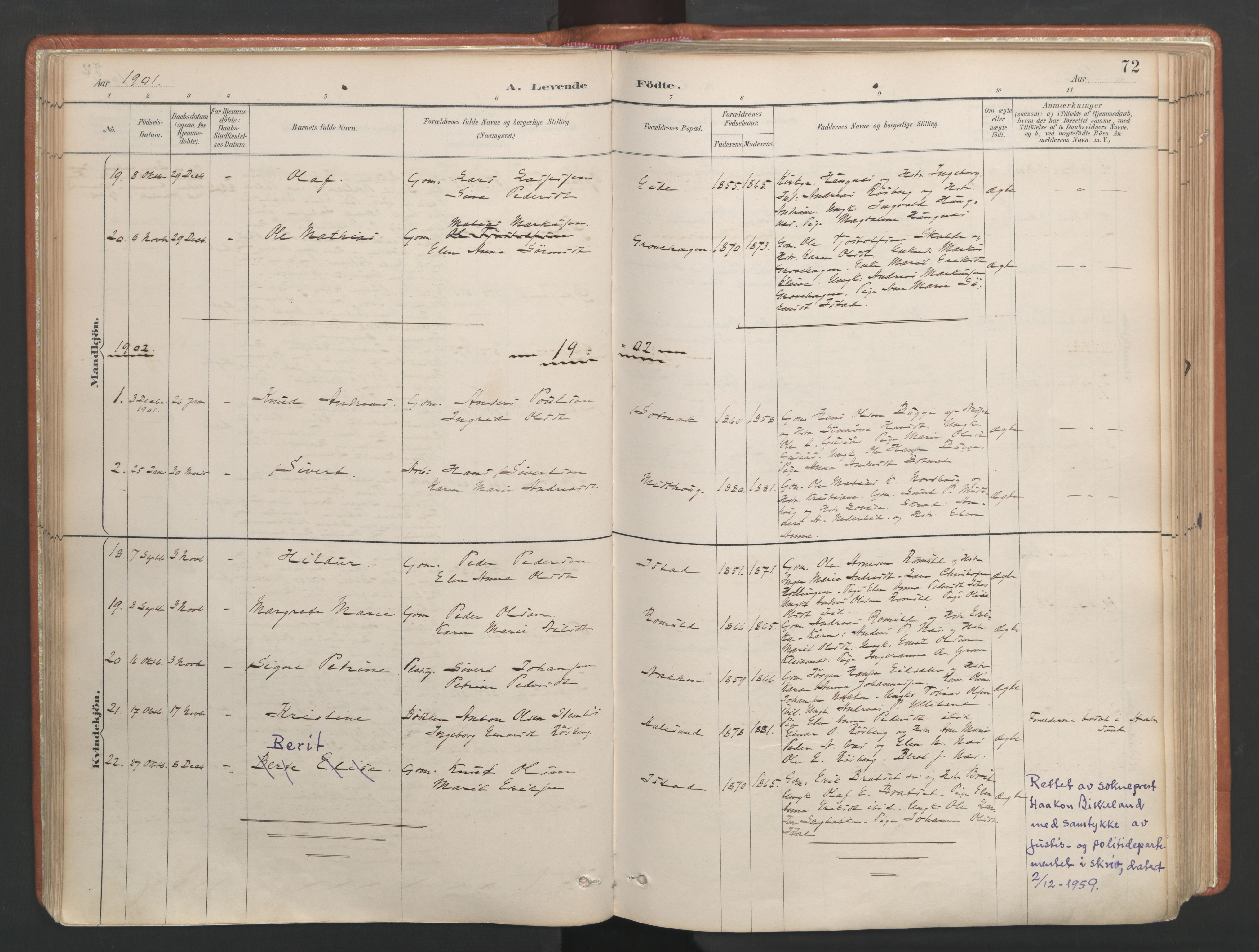 Ministerialprotokoller, klokkerbøker og fødselsregistre - Møre og Romsdal, AV/SAT-A-1454/557/L0682: Parish register (official) no. 557A04, 1887-1970, p. 72