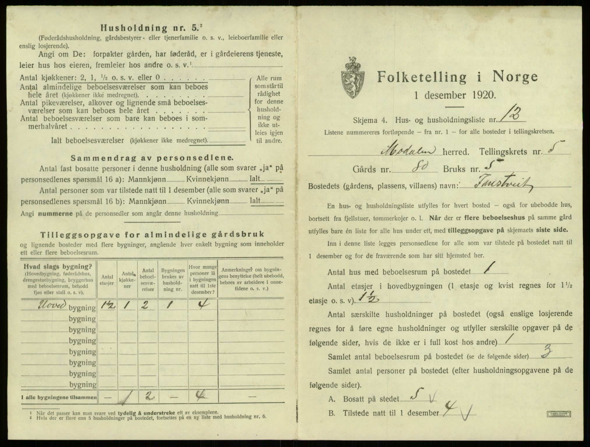 SAB, 1920 census for Modalen, 1920, p. 165