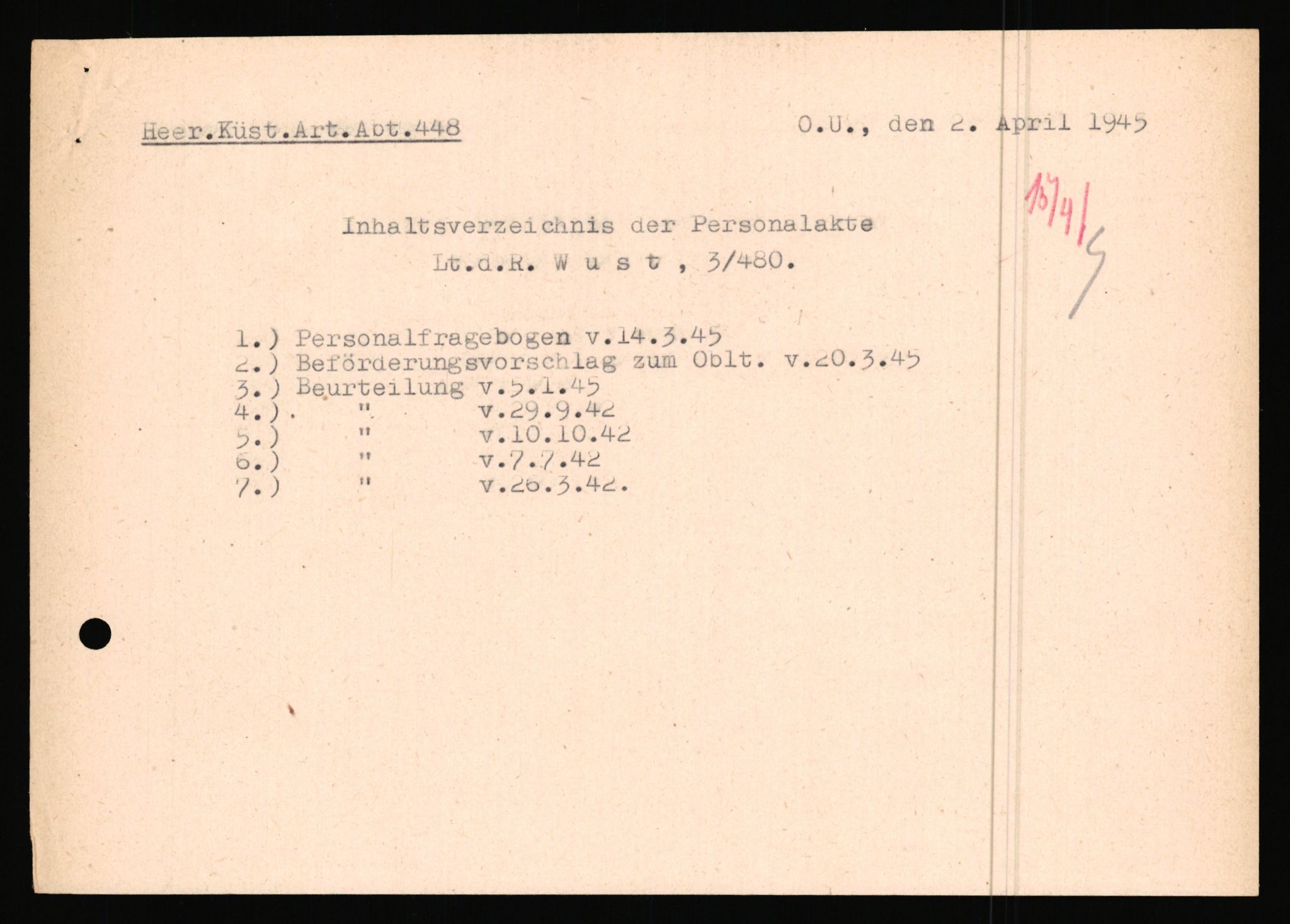 Forsvarets Overkommando. 2 kontor. Arkiv 11.4. Spredte tyske arkivsaker, AV/RA-RAFA-7031/D/Dar/Dara/L0019: Personalbøker og diverse, 1940-1945, p. 622