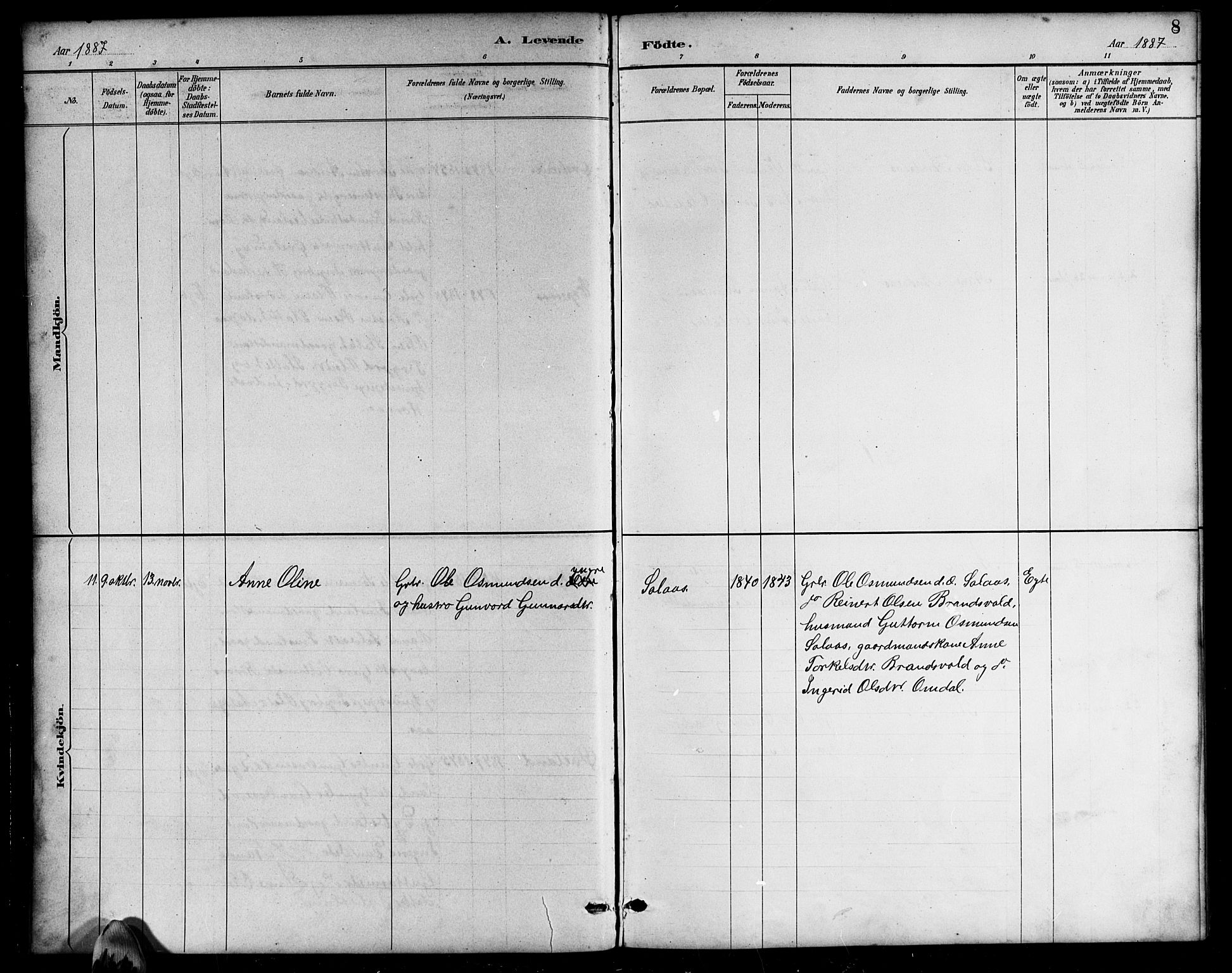 Bjelland sokneprestkontor, AV/SAK-1111-0005/F/Fb/Fbb/L0005: Parish register (copy) no. B 5, 1887-1918, p. 8