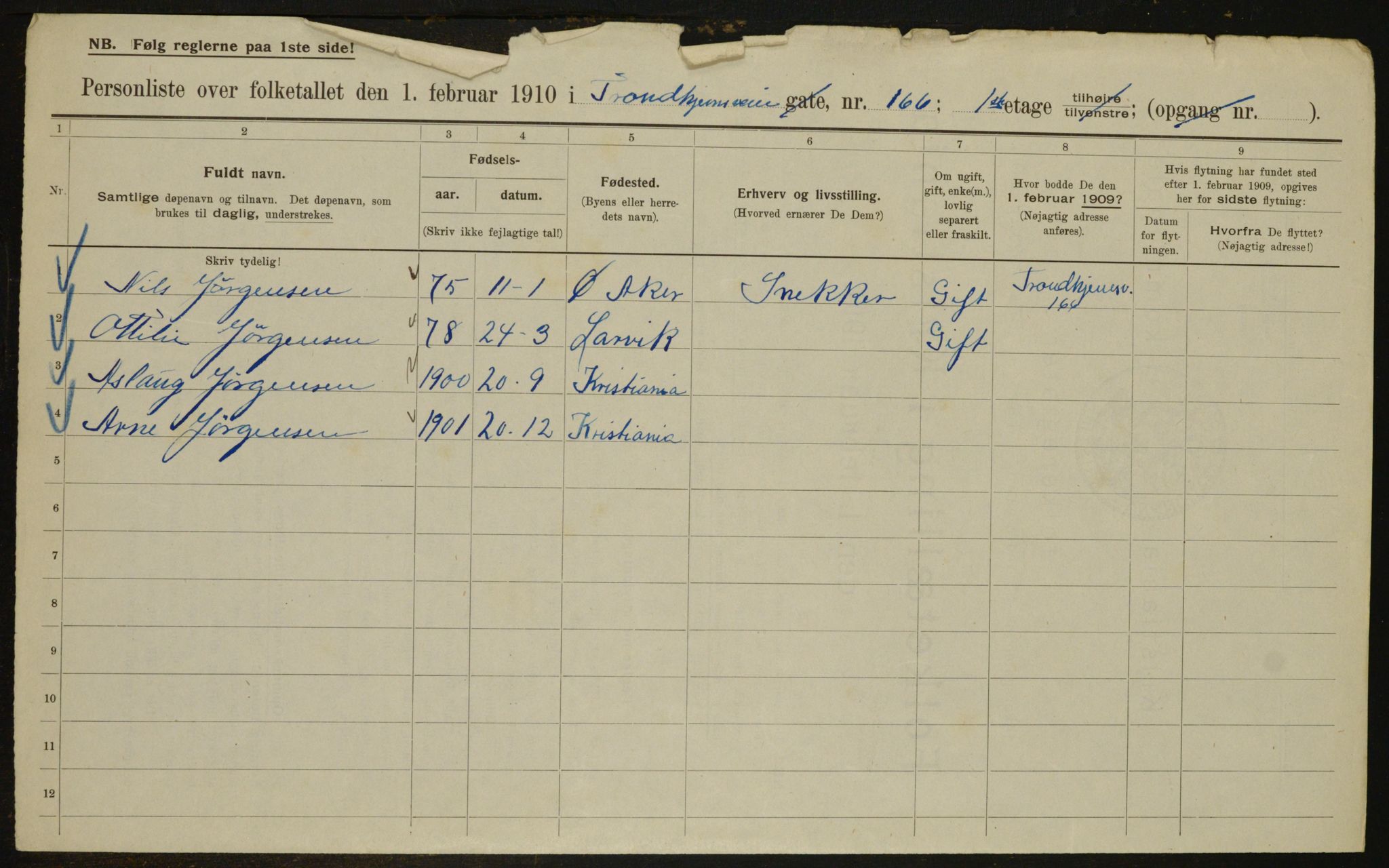 OBA, Municipal Census 1910 for Kristiania, 1910, p. 111347