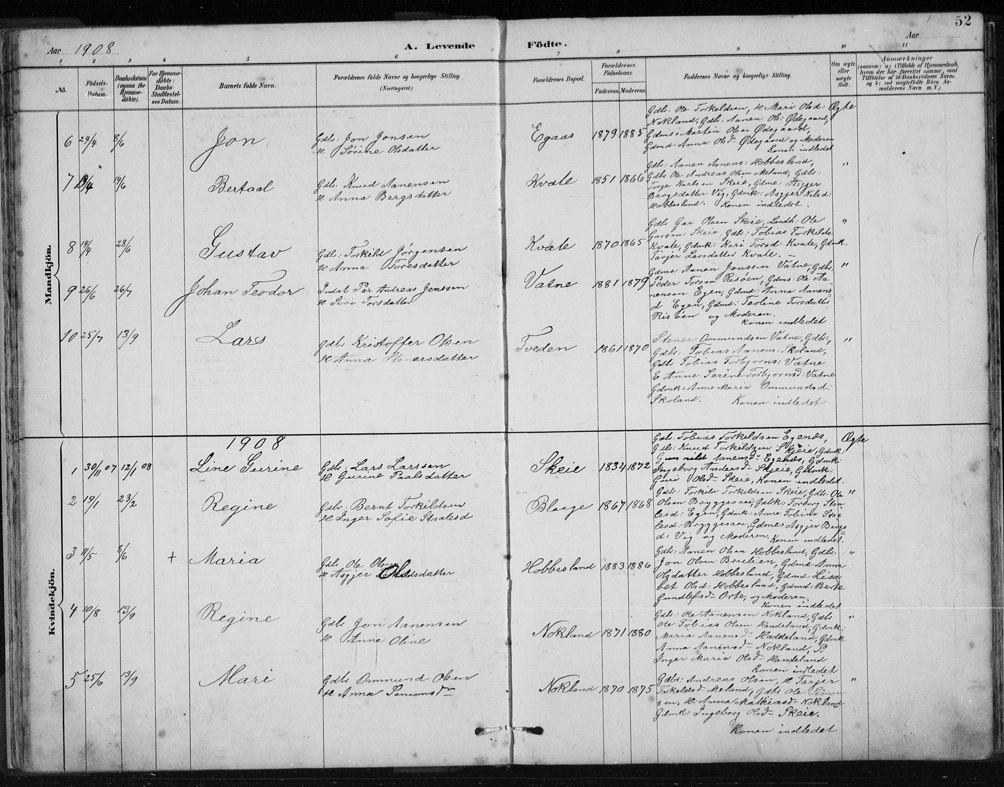 Hægebostad sokneprestkontor, SAK/1111-0024/F/Fb/Fbb/L0003: Parish register (copy) no. B 3, 1887-1937, p. 52