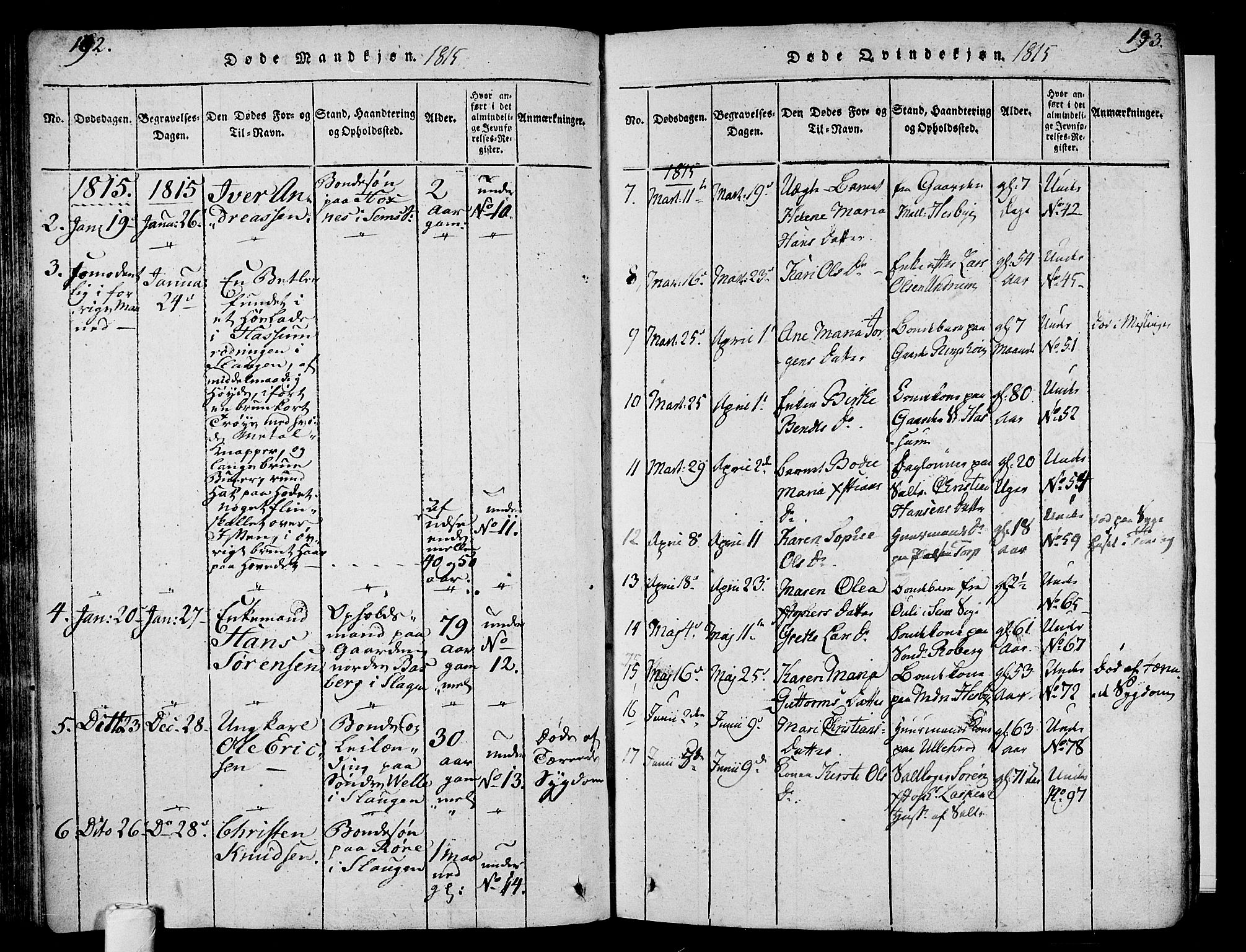 Sem kirkebøker, AV/SAKO-A-5/F/Fa/L0004: Parish register (official) no. I 4, 1814-1825, p. 192-193