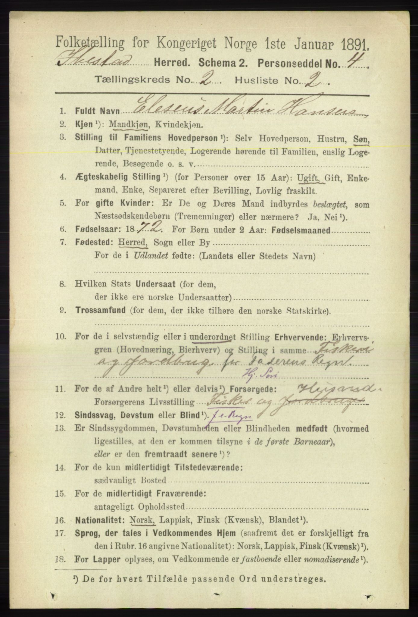 RA, 1891 census for 1917 Ibestad, 1891, p. 827