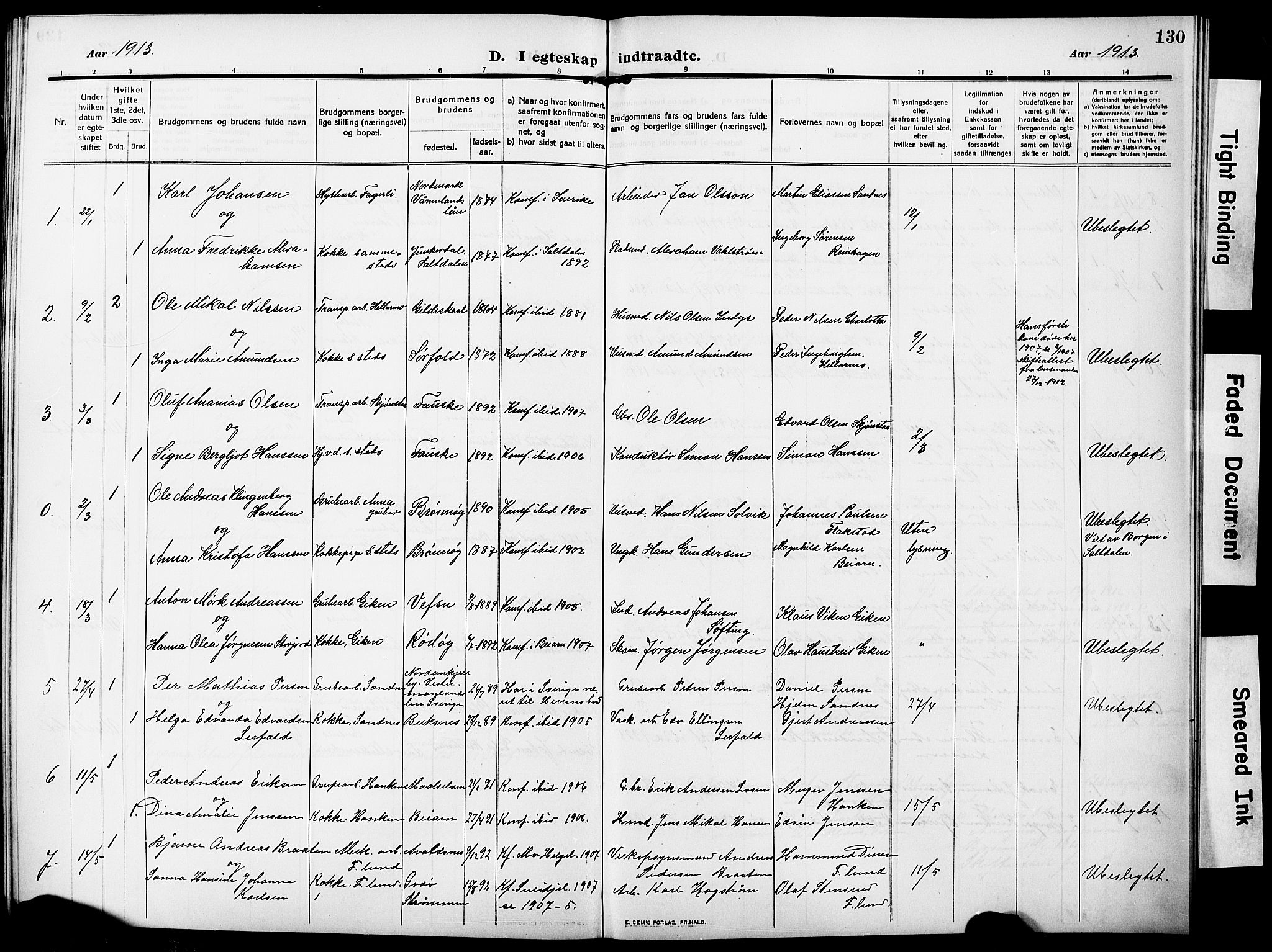 Ministerialprotokoller, klokkerbøker og fødselsregistre - Nordland, AV/SAT-A-1459/850/L0710: Parish register (official) no. 850A02, 1910-1920, p. 130