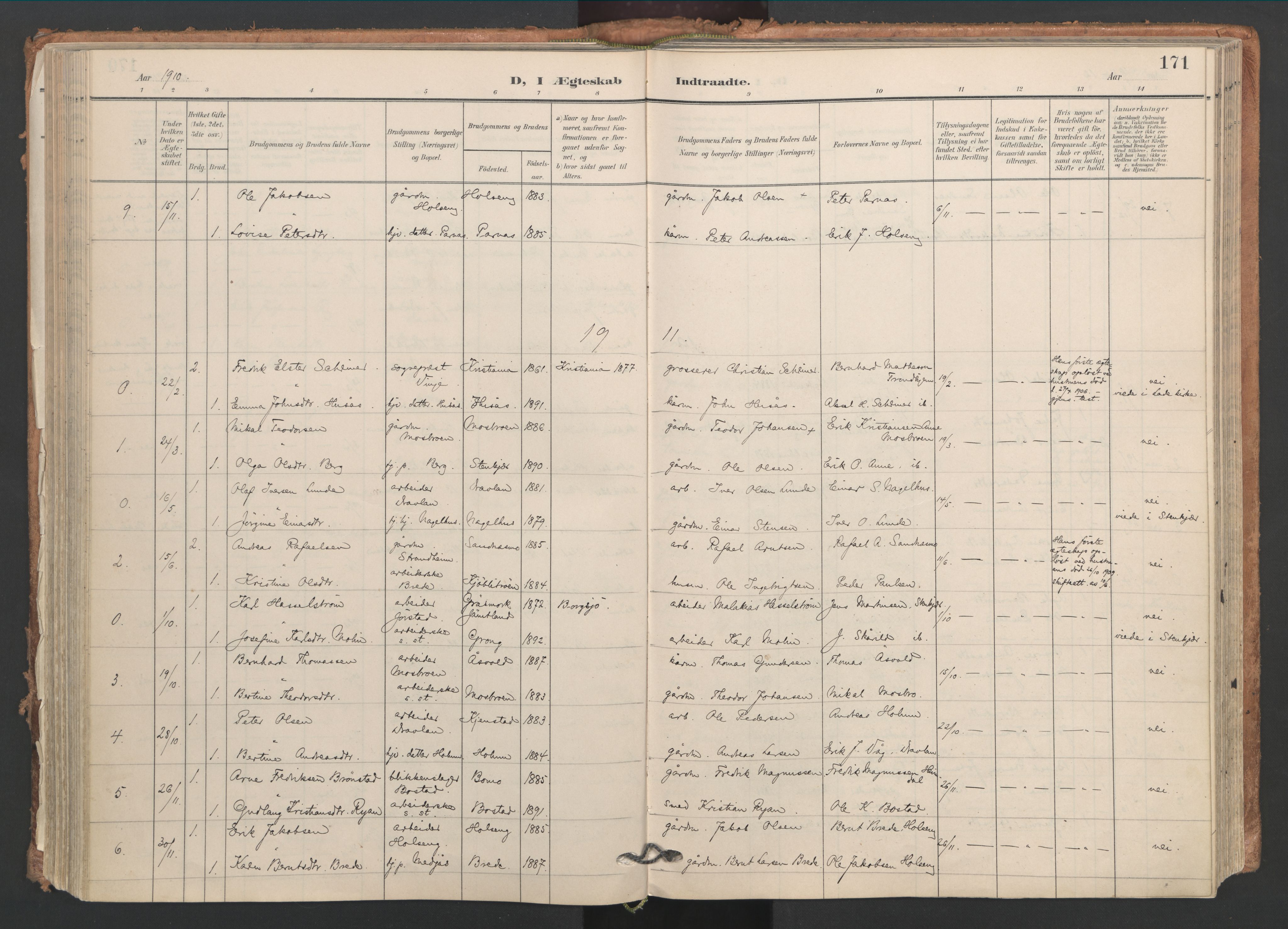 Ministerialprotokoller, klokkerbøker og fødselsregistre - Nord-Trøndelag, SAT/A-1458/749/L0477: Parish register (official) no. 749A11, 1902-1927, p. 171