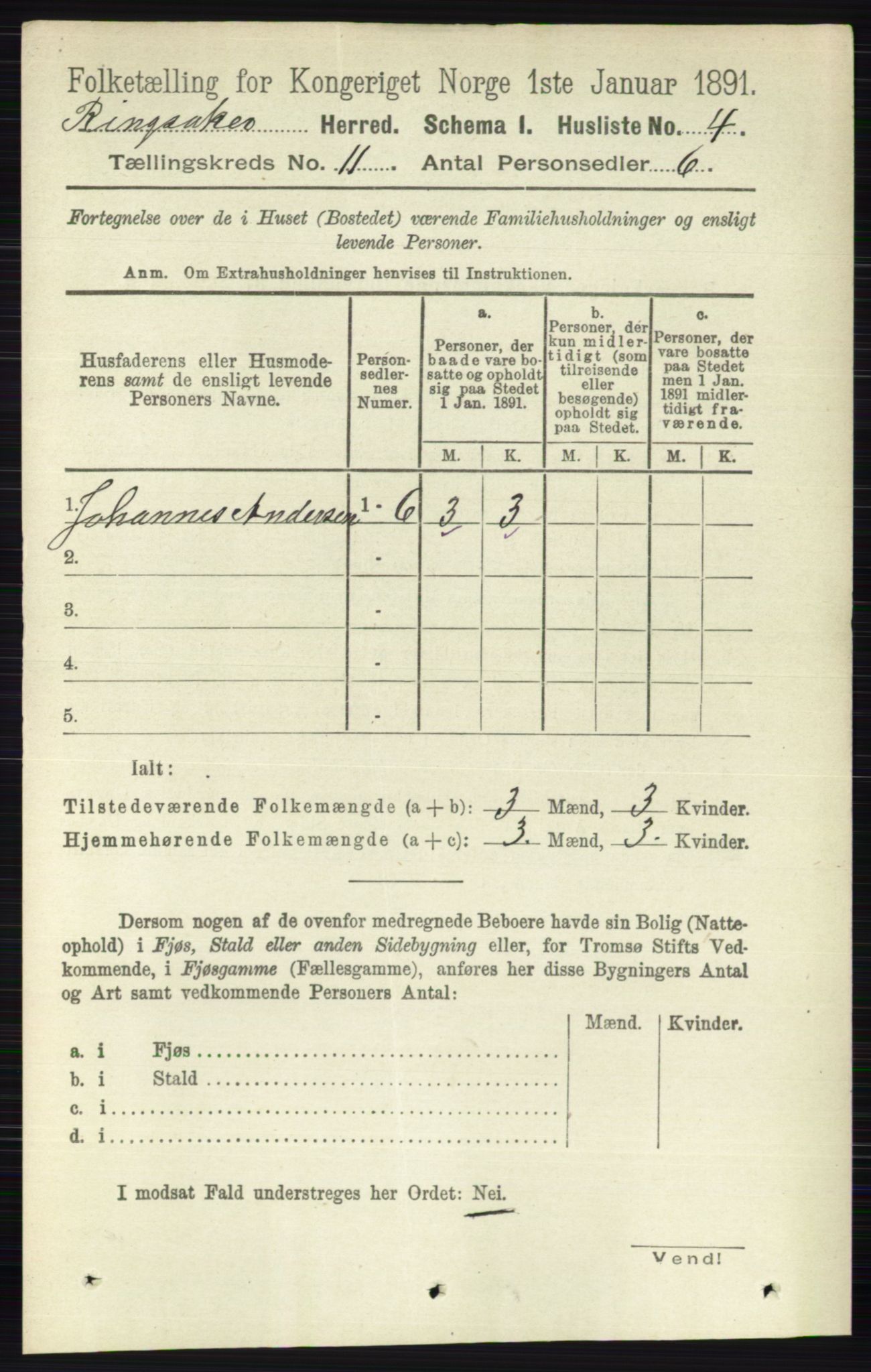 RA, 1891 census for 0412 Ringsaker, 1891, p. 6171