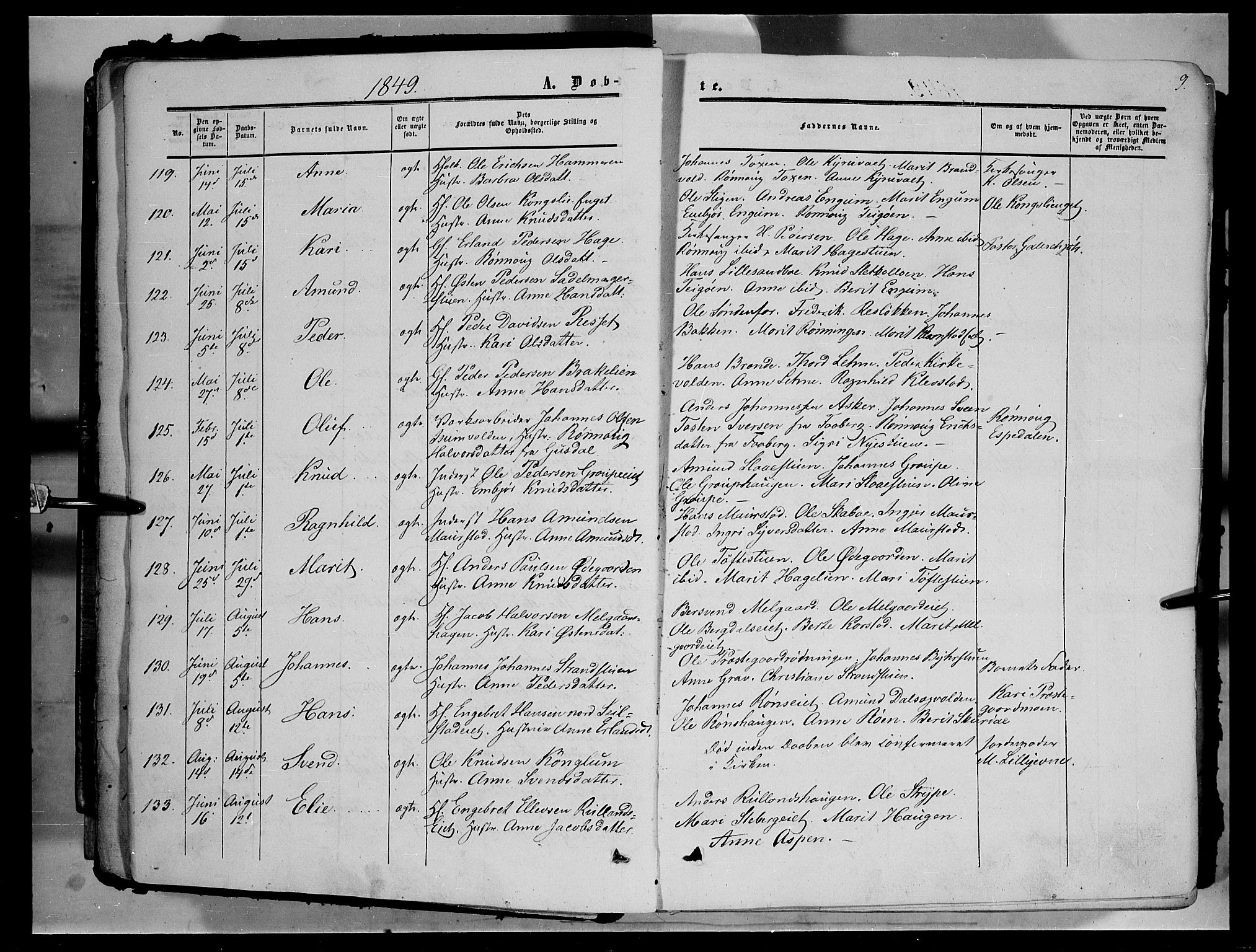 Sør-Fron prestekontor, AV/SAH-PREST-010/H/Ha/Haa/L0001: Parish register (official) no. 1, 1849-1863, p. 9