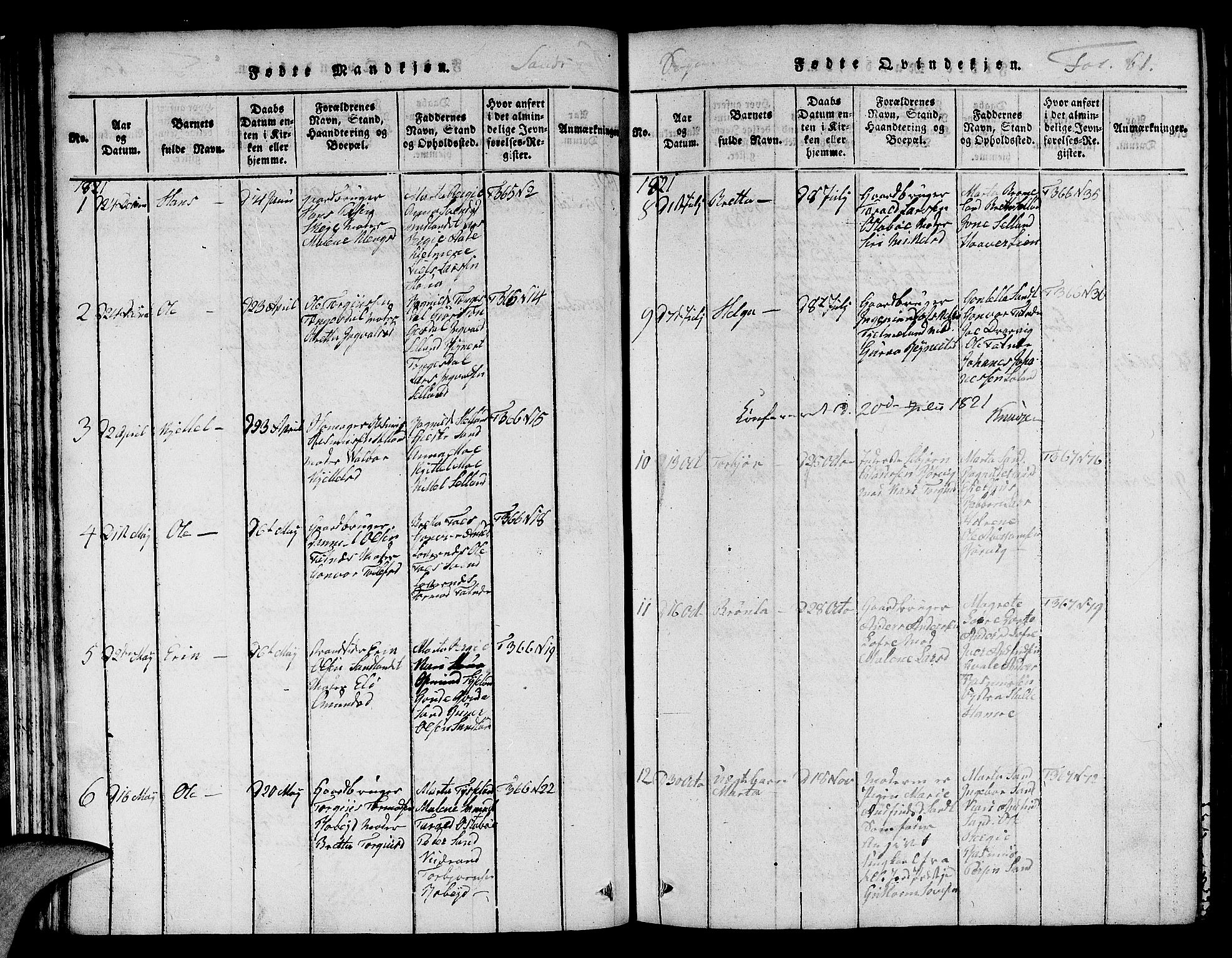 Jelsa sokneprestkontor, SAST/A-101842/01/V: Parish register (copy) no. B 1 /2, 1816-1828, p. 61