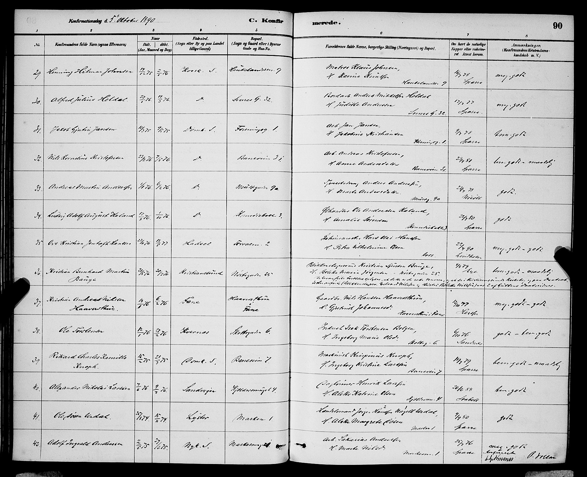Domkirken sokneprestembete, SAB/A-74801/H/Hab/L0024: Parish register (copy) no. C 4, 1880-1899, p. 90