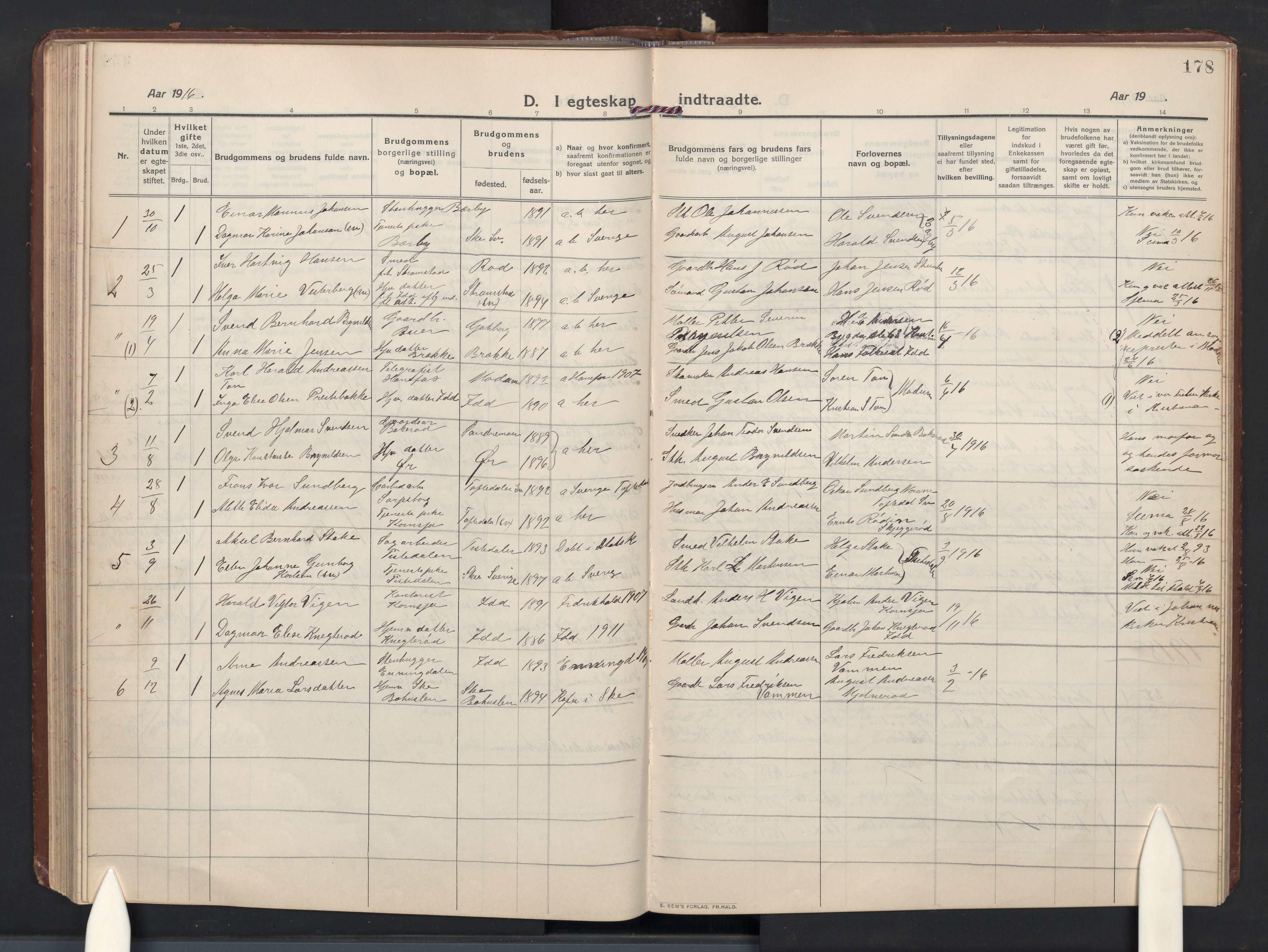 Idd prestekontor Kirkebøker, AV/SAO-A-10911/G/Gc/L0002: Parish register (copy) no. III 2, 1911-1932, p. 178