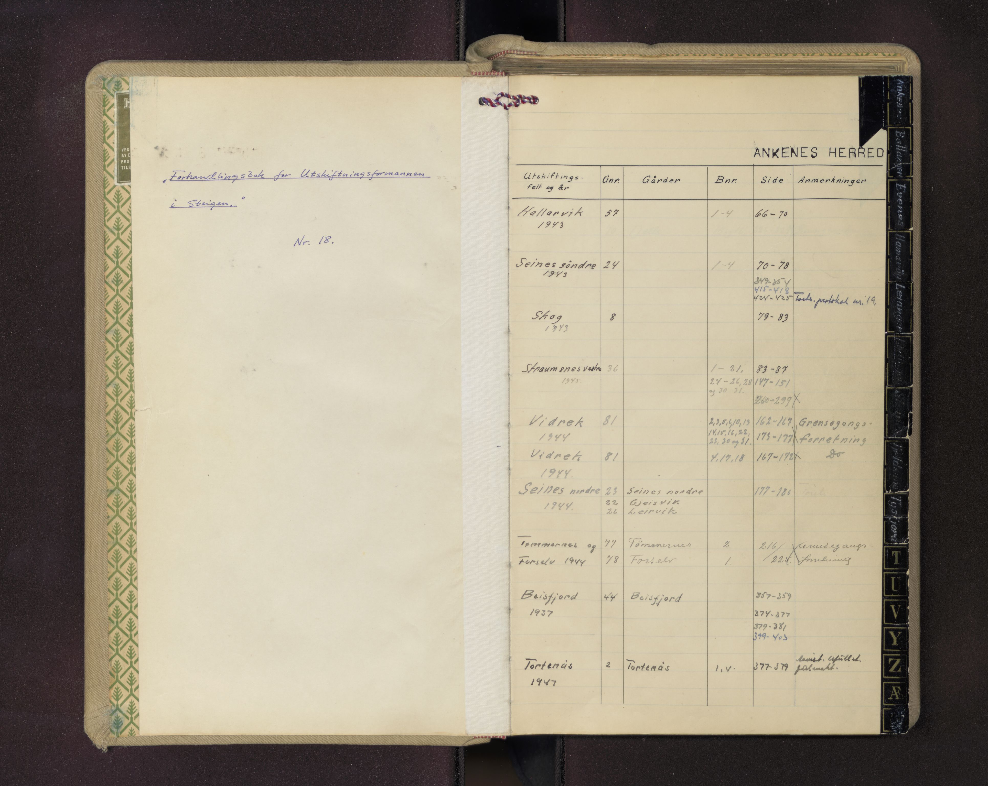 Ofoten jordskifterett, AV/SAT-A-4455/1/1/L0012: Forhandlingsprotokoll for utskiftninqs- formannen i Steigen - Nr. 18., 1942-1948