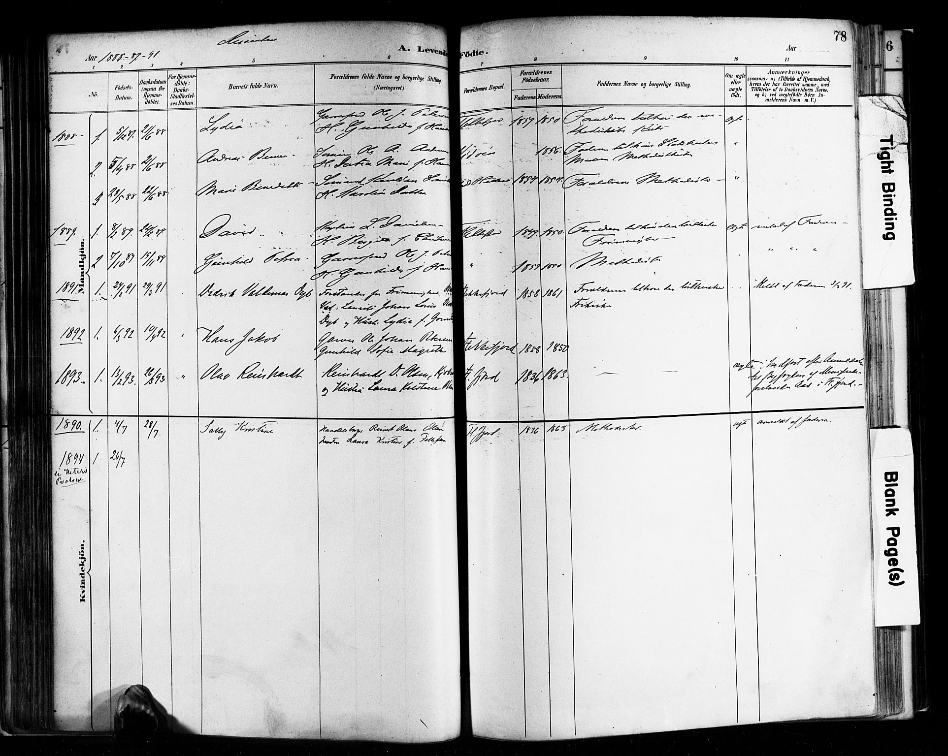 Flekkefjord sokneprestkontor, SAK/1111-0012/F/Fa/Faa/L0001: Parish register (official) no. A 1, 1885-1900, p. 78