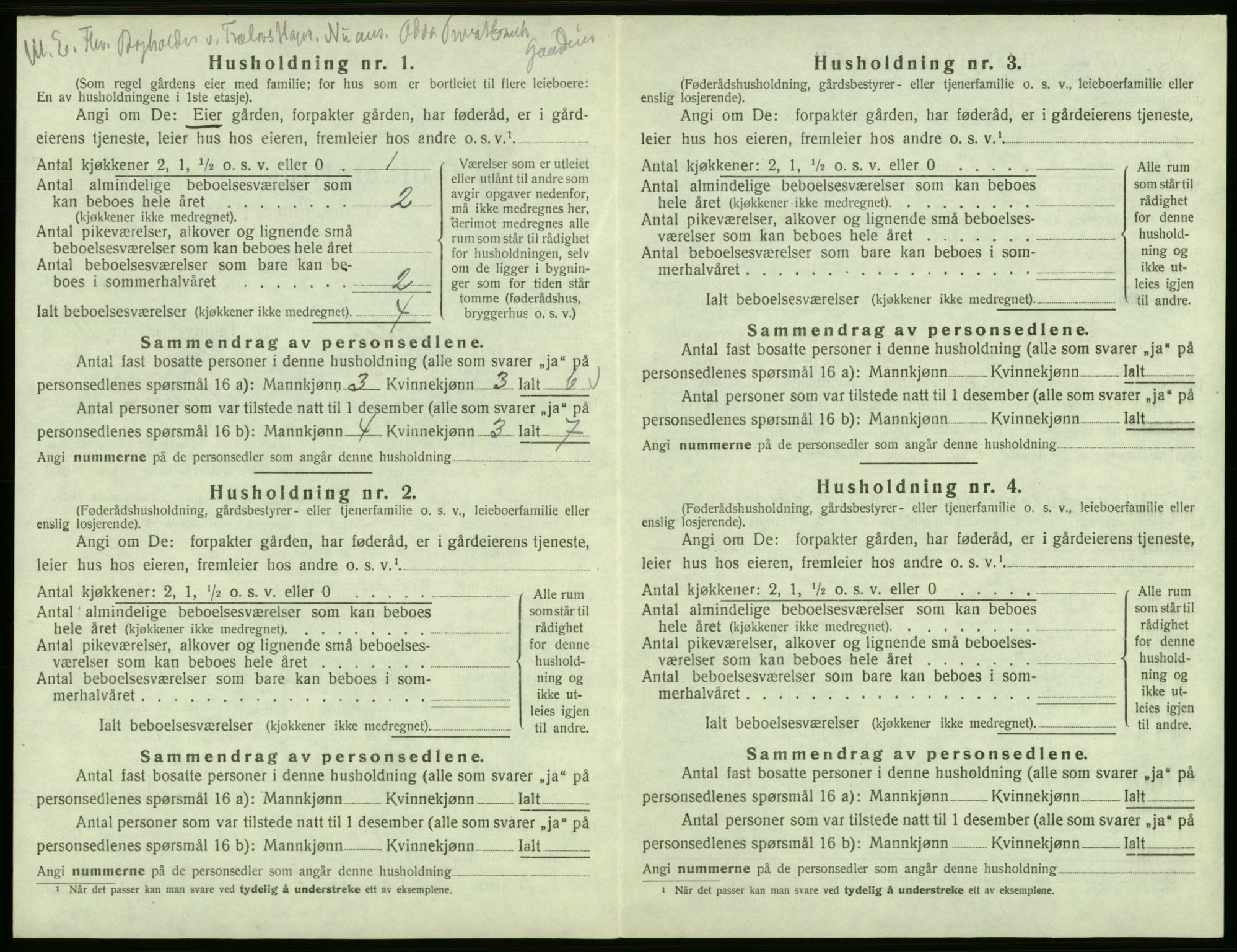 SAB, 1920 census for Odda, 1920, p. 1020