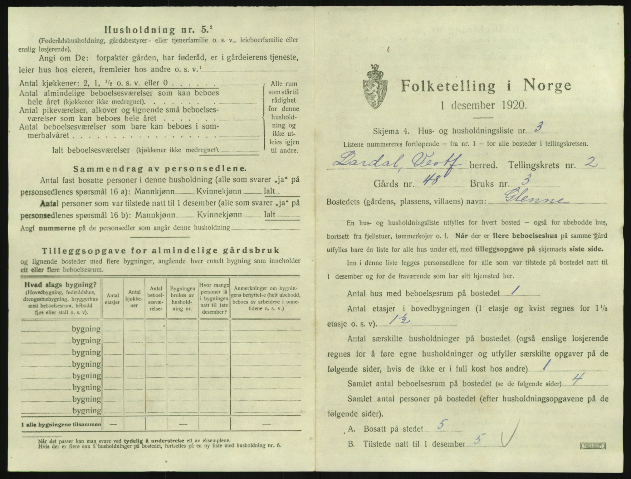 SAKO, 1920 census for Lardal, 1920, p. 215