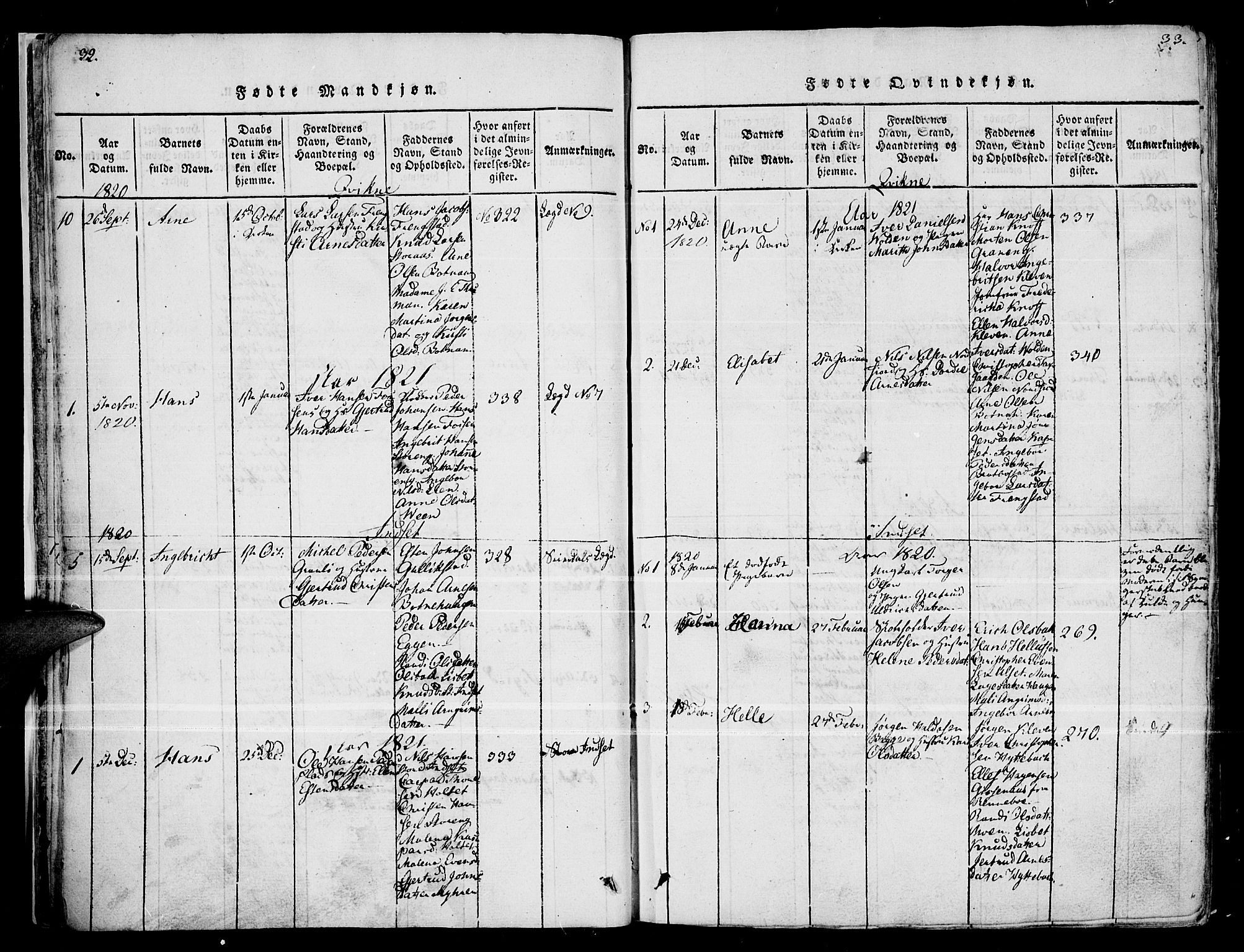 Kvikne prestekontor, SAH/PREST-064/H/Ha/Haa/L0004: Parish register (official) no. 4, 1815-1840, p. 32-33