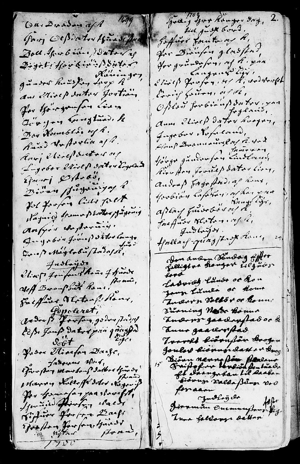 Holt sokneprestkontor, AV/SAK-1111-0021/F/Fb/L0001: Parish register (copy) no. B 1, 1699-1705, p. 2