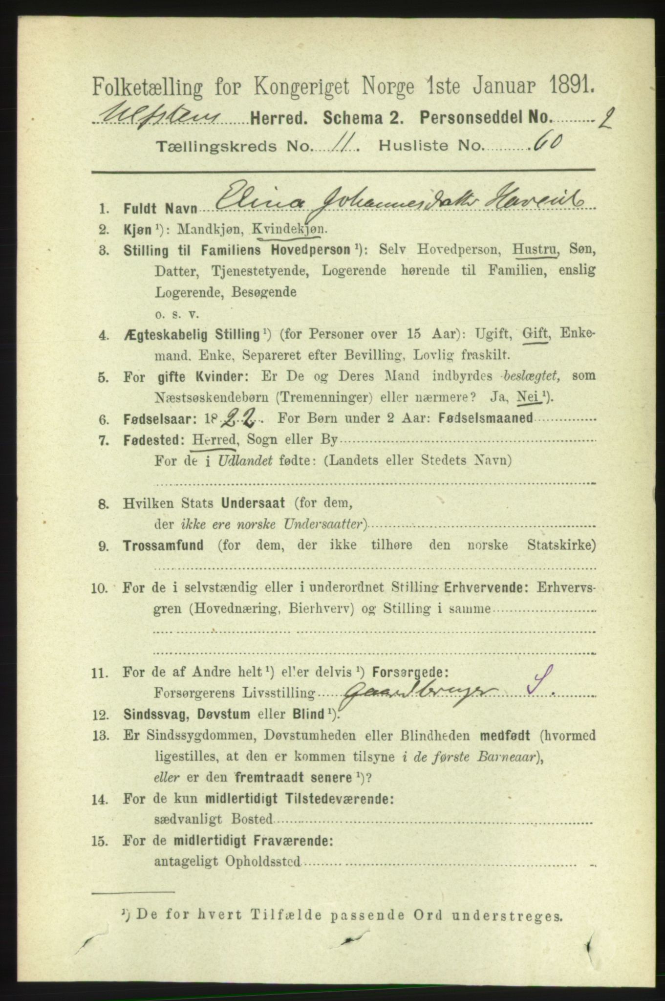 RA, 1891 census for 1516 Ulstein, 1891, p. 3796