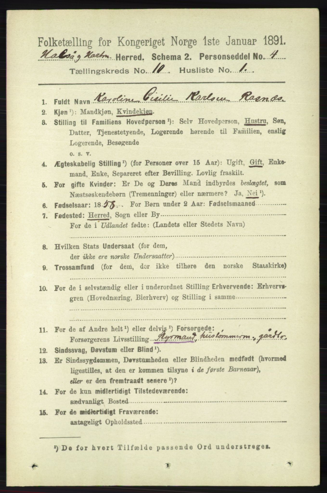 RA, 1891 census for 1019 Halse og Harkmark, 1891, p. 3769