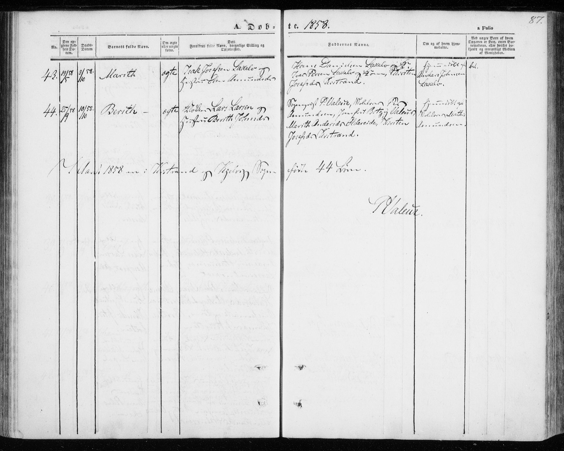 Kistrand/Porsanger sokneprestembete, SATØ/S-1351/H/Ha/L0004.kirke: Parish register (official) no. 4, 1843-1860, p. 87