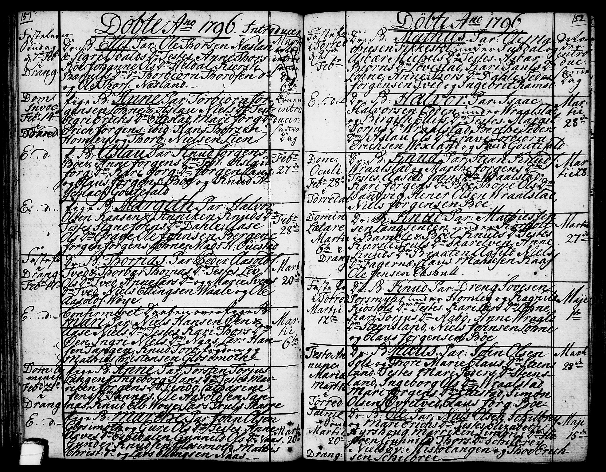Drangedal kirkebøker, SAKO/A-258/F/Fa/L0003: Parish register (official) no. 3, 1768-1814, p. 151-152