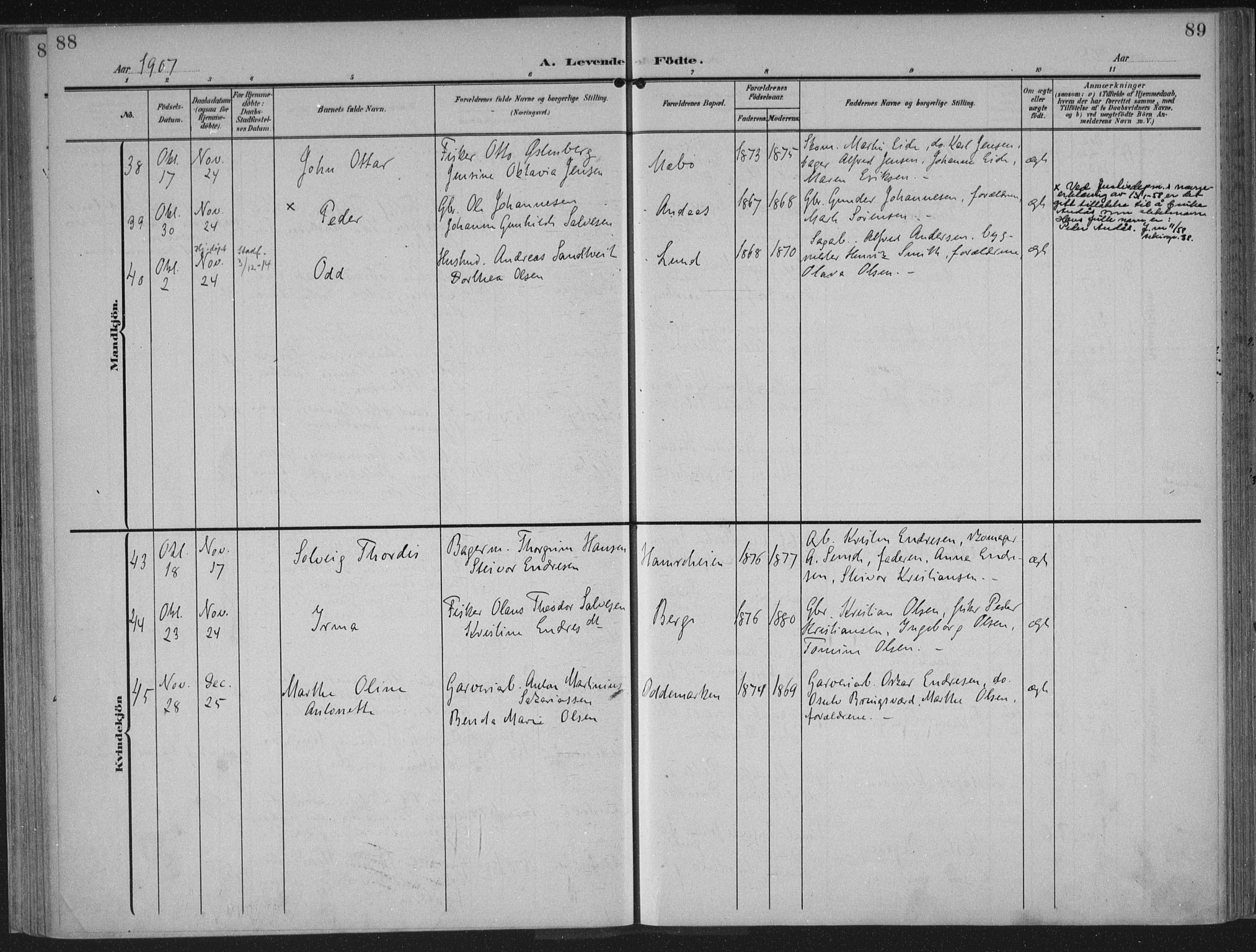 Oddernes sokneprestkontor, AV/SAK-1111-0033/F/Fa/Faa/L0011: Parish register (official) no. A 11, 1904-1911, p. 88-89