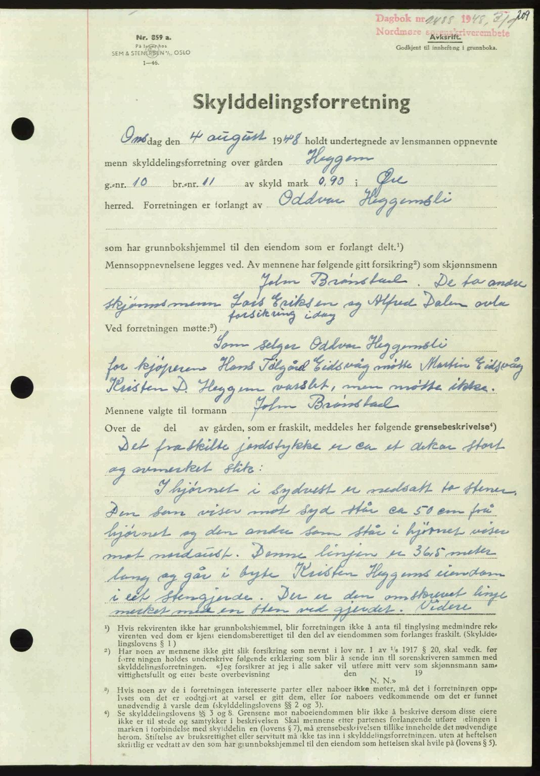 Nordmøre sorenskriveri, AV/SAT-A-4132/1/2/2Ca: Mortgage book no. A109, 1948-1948, Diary no: : 2488/1948